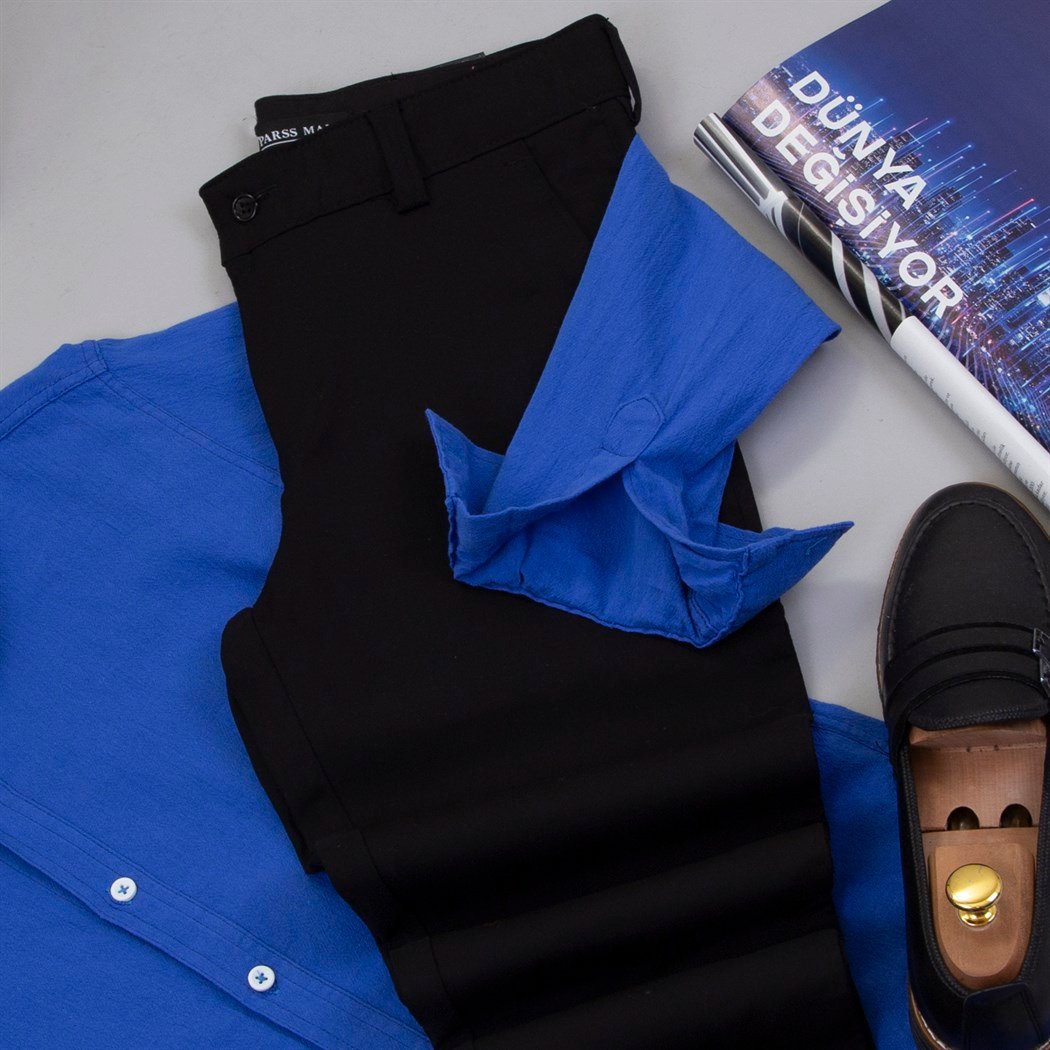Saks Mavi Gömlek Pantolon Ayakkabı Kombin