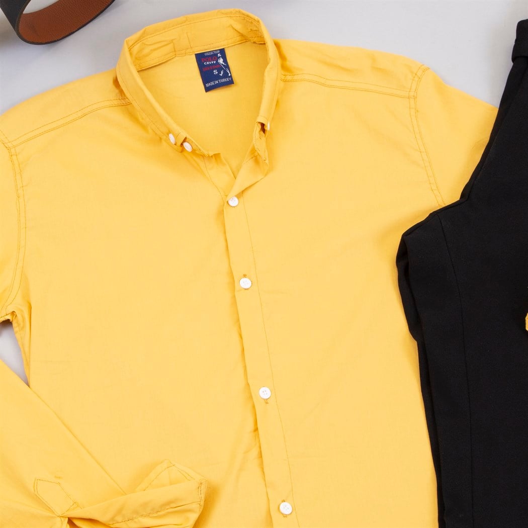 Sarı Gömlek Pantolon Ayakkabı Kombini 