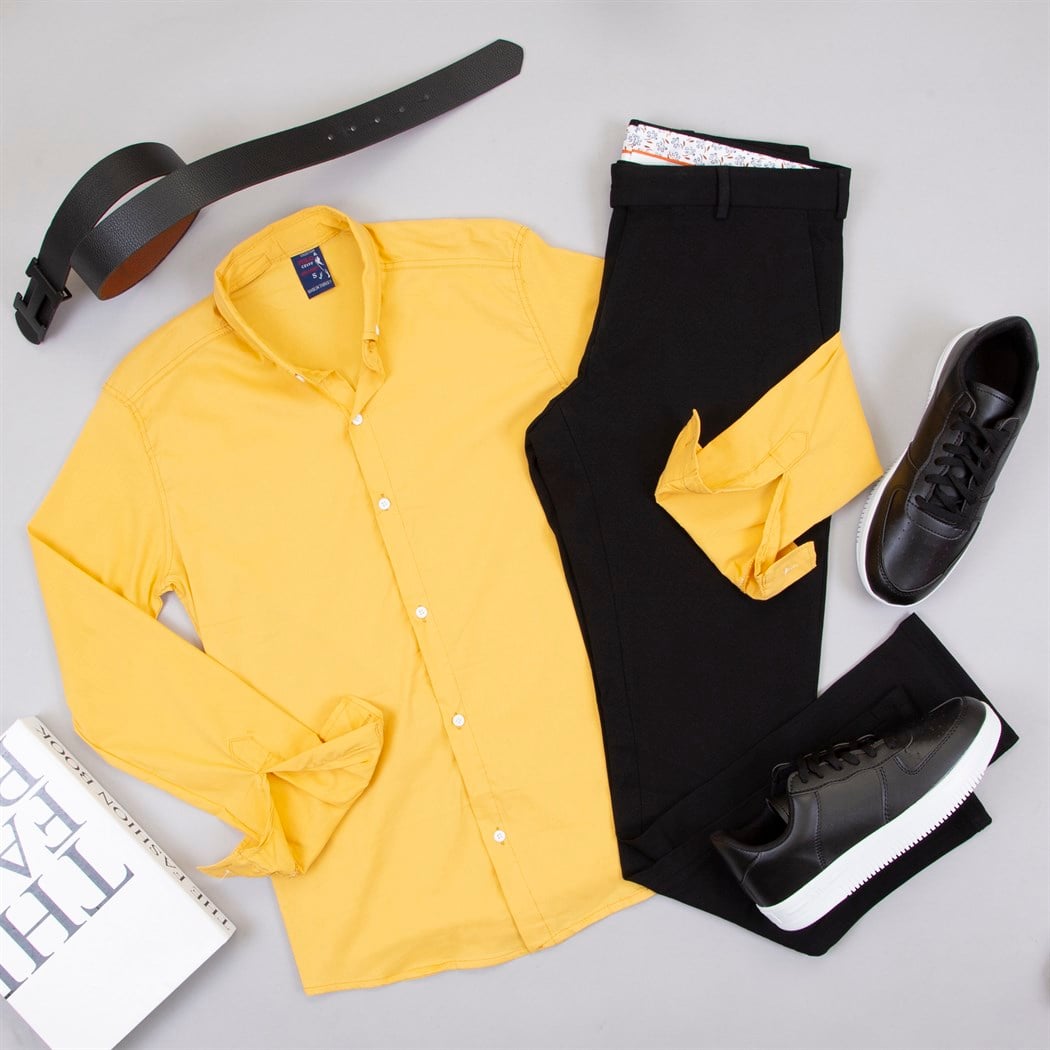 Sarı Gömlek Pantolon Ayakkabı Kombini 