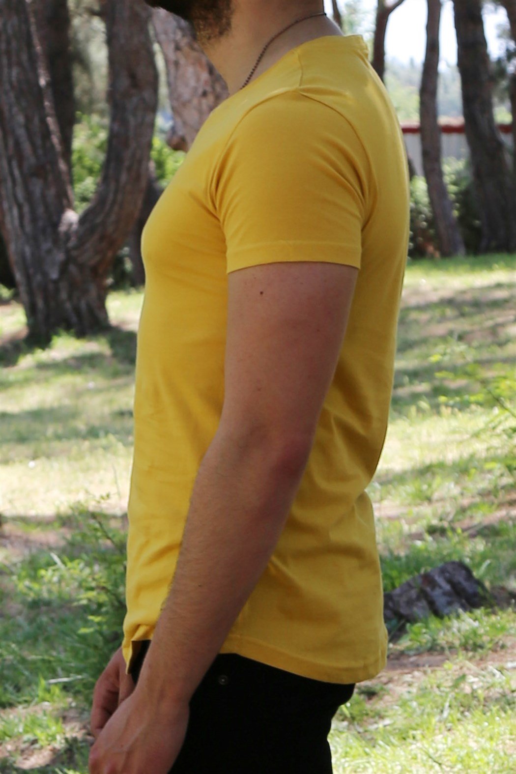 Sarı Oval Kesim Basic Tişört