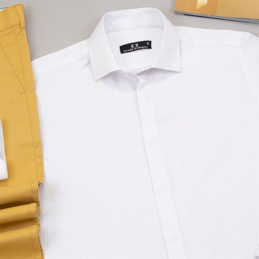 Sarı Pantolon Beyaz Gömlek Ayakkabı Kombin