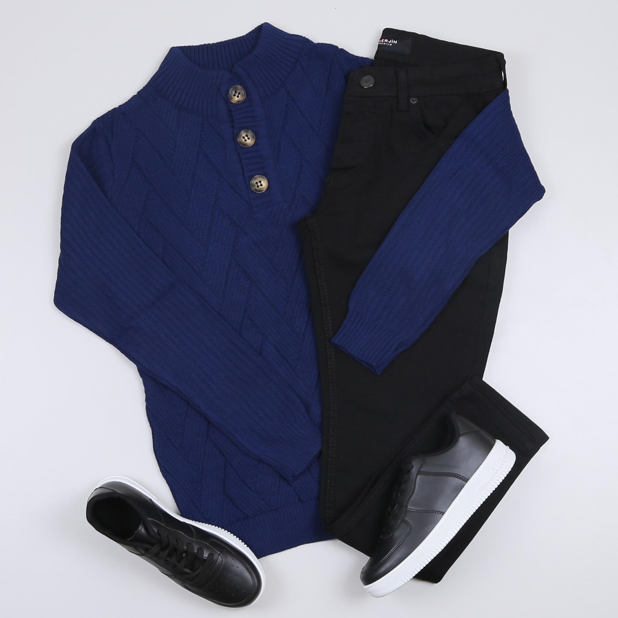 Sax Mavi Triko Kazak Kot Pantolon Ayakkabı Kombini