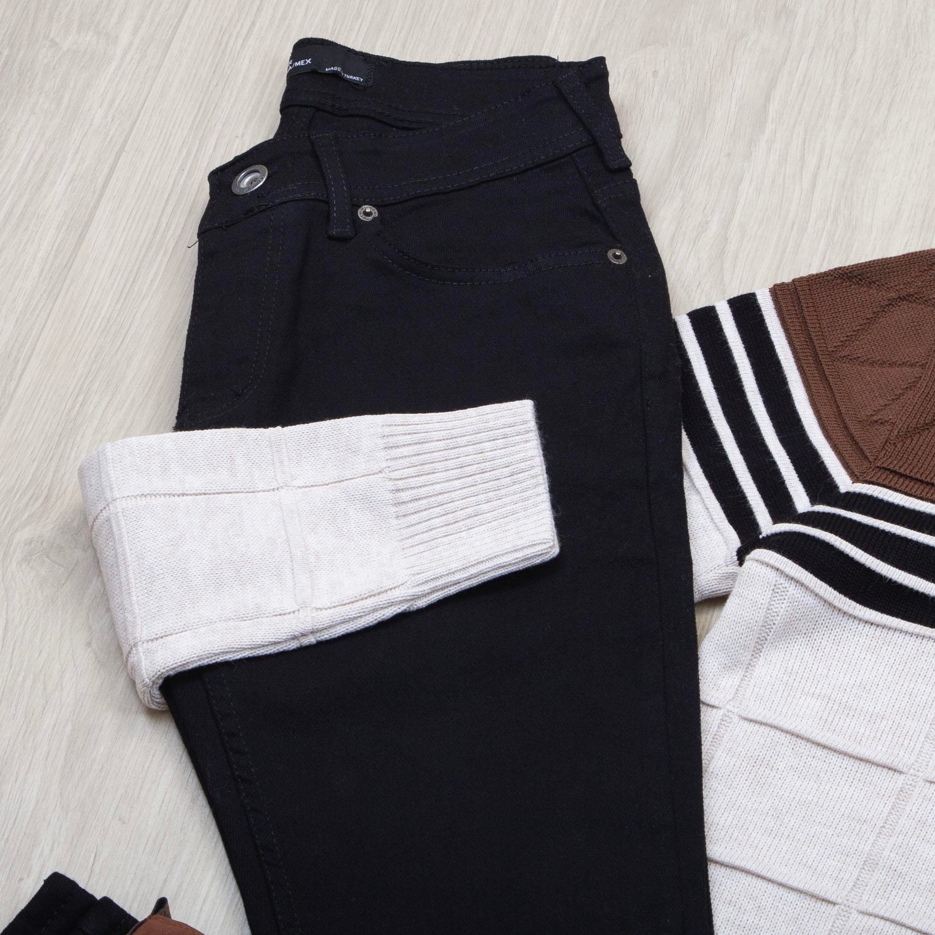 Şerit Detaylı Triko Kazak Pantolon Bot Kombin 