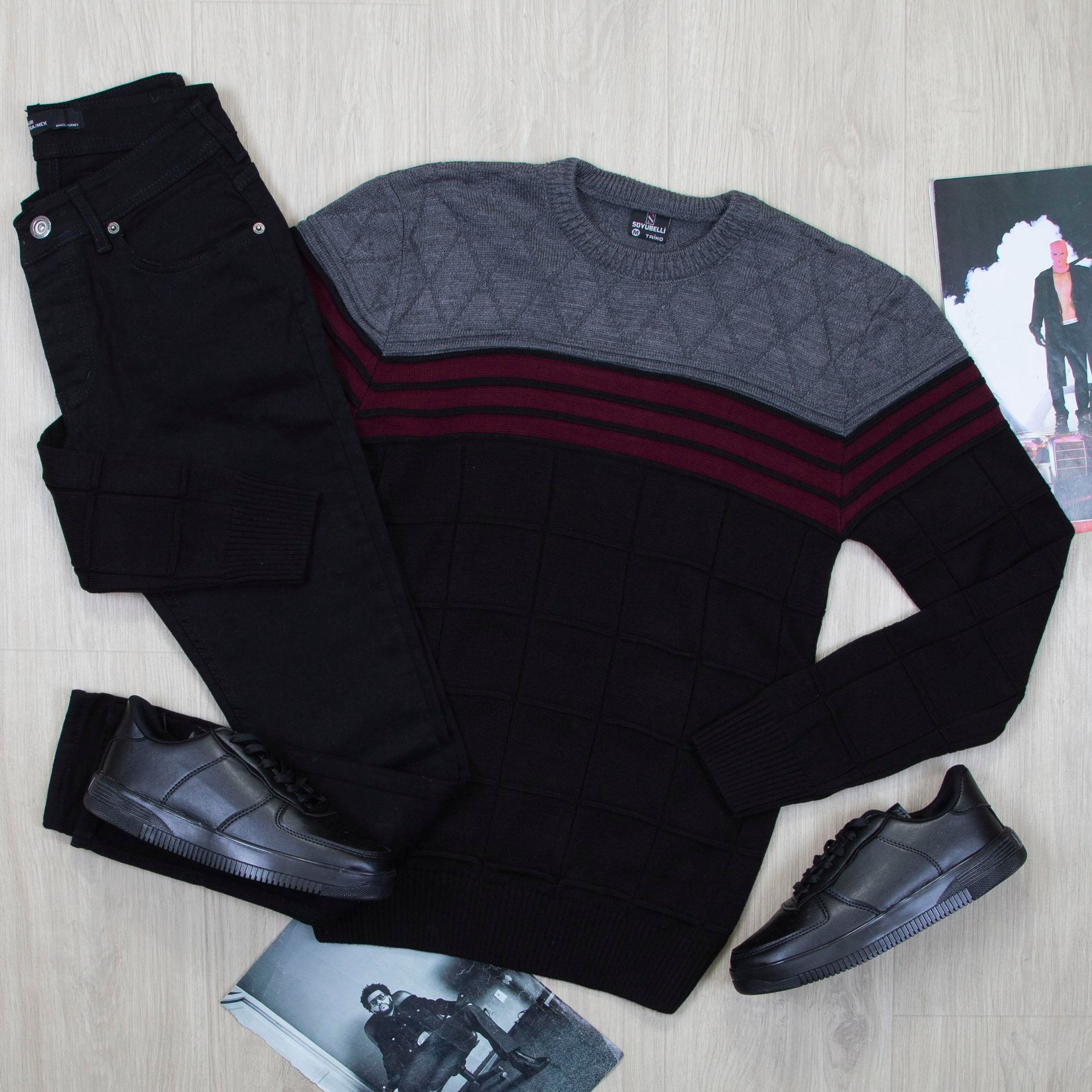 Şeritli Kazak Pantolon Ayakkabı Kombin