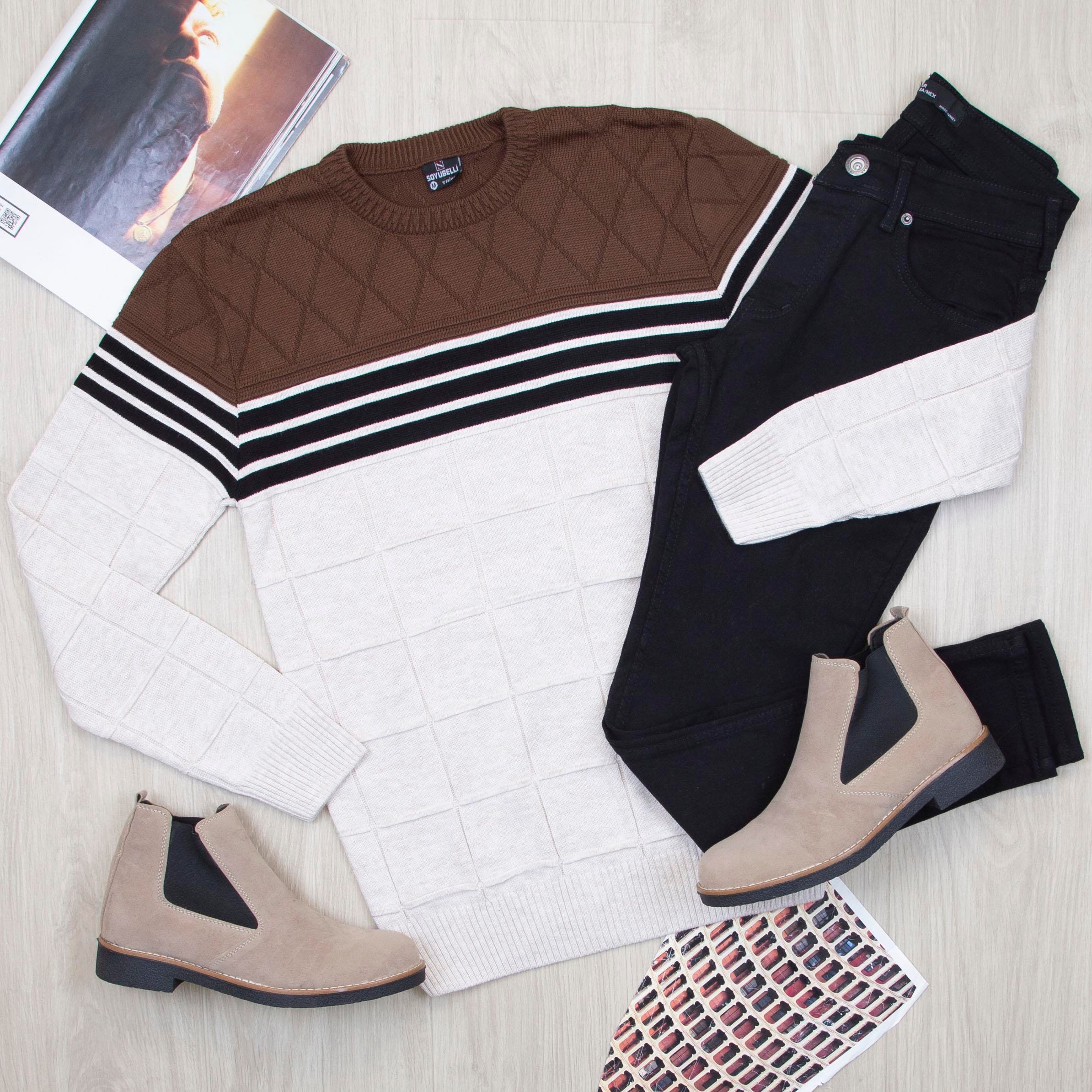 Şeritli Kazak Pantolon Bot Kombin