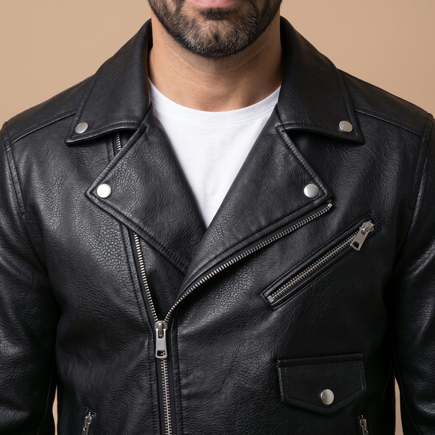Siyah Biker Deri Ceket Erkek