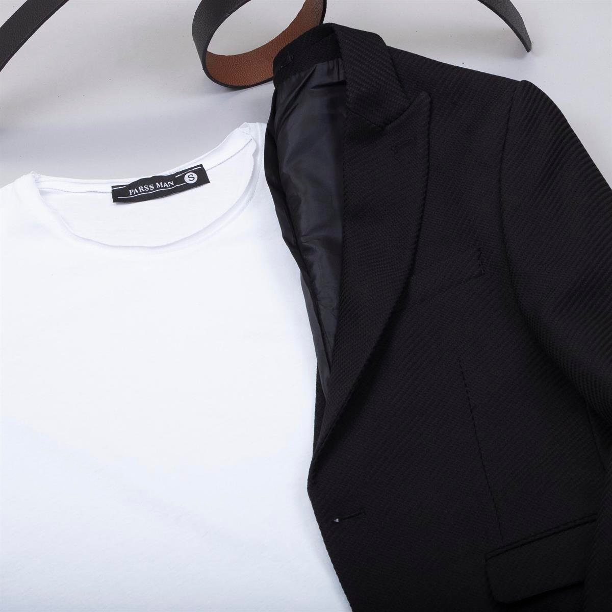 Siyah Blazer Ceket Tişört Pantolon Ayakkabı Kombin