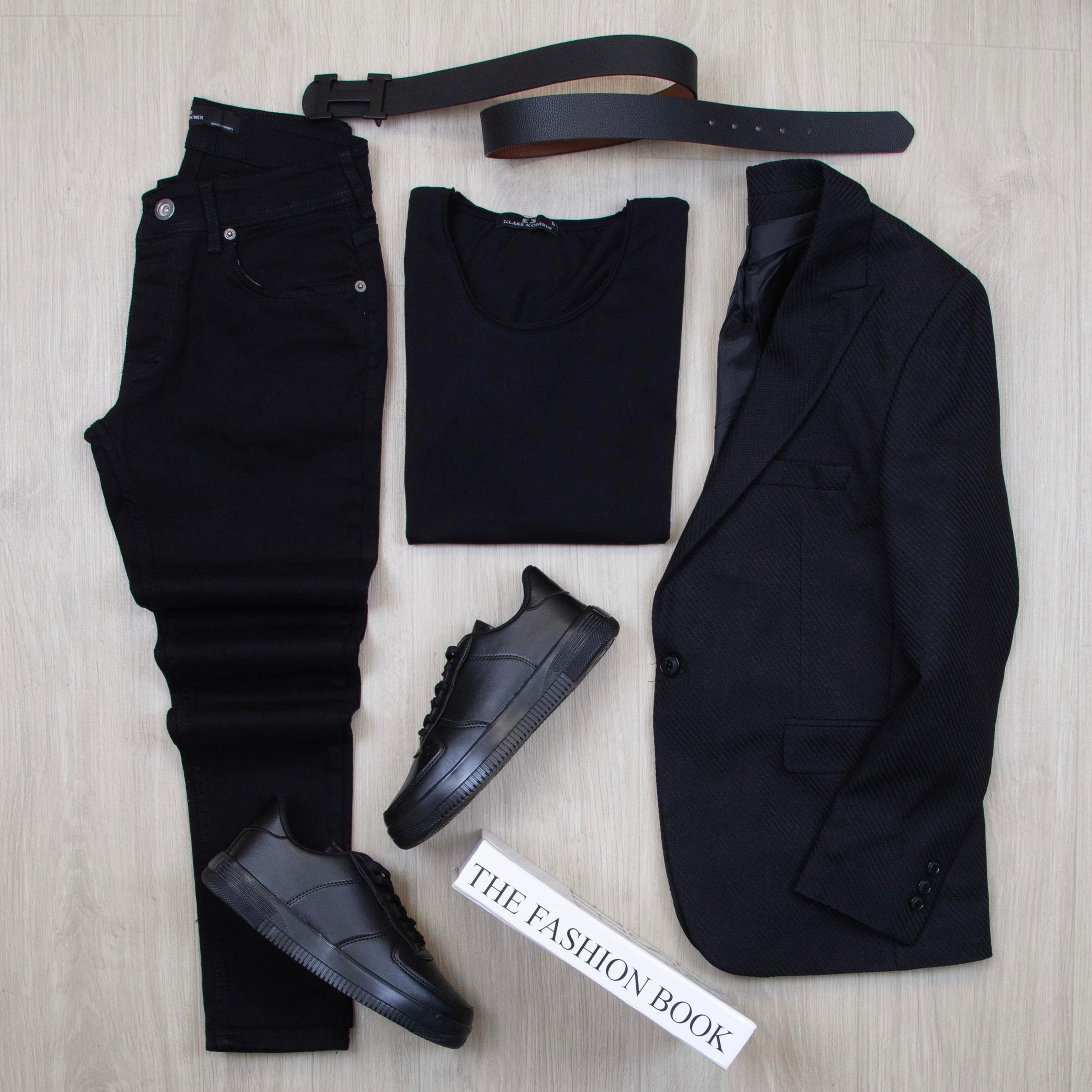 Siyah Blazer Ceket Tişört Pantolon Ayakkabı Kombin