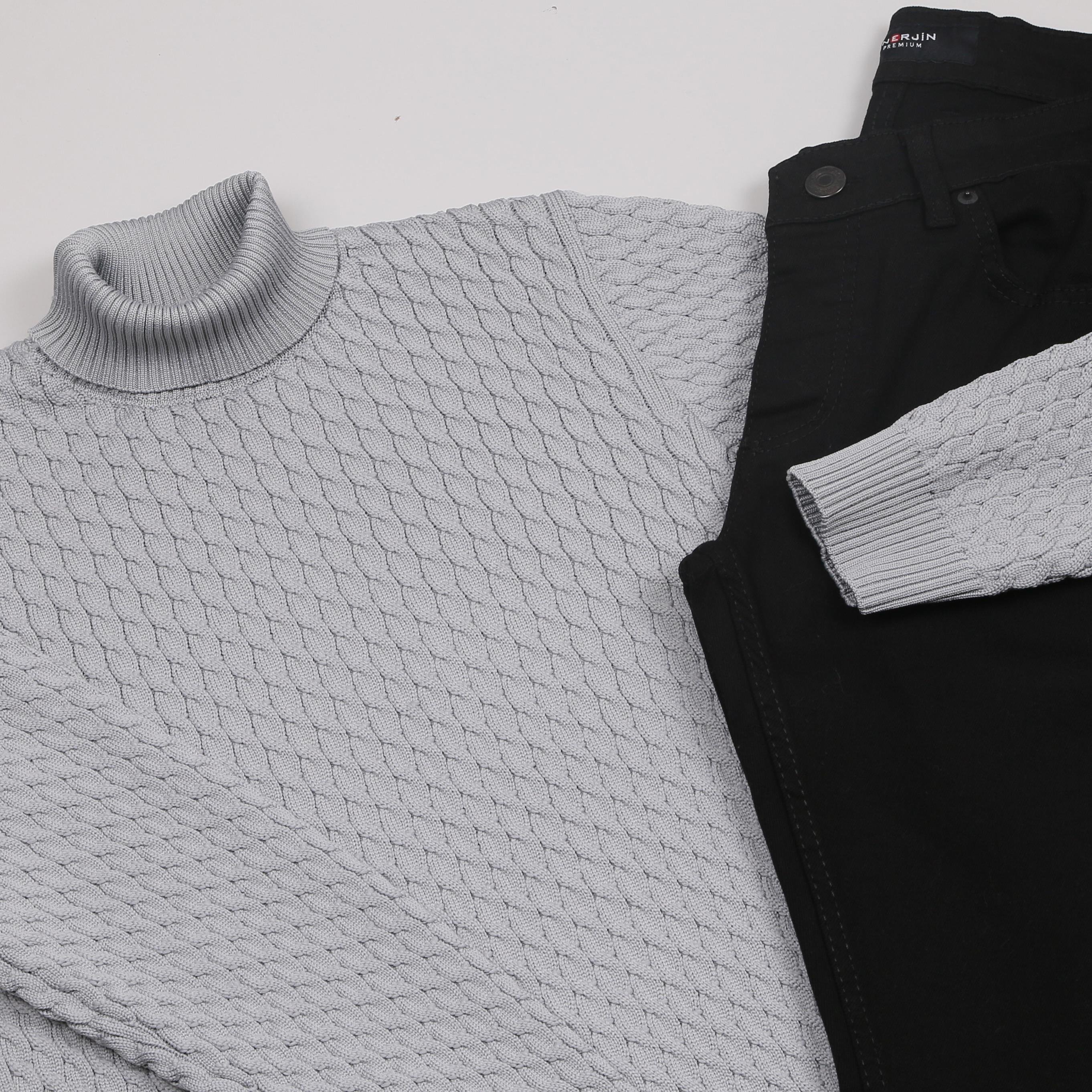 Siyah Boğazlı triko Gri kot Pantolon