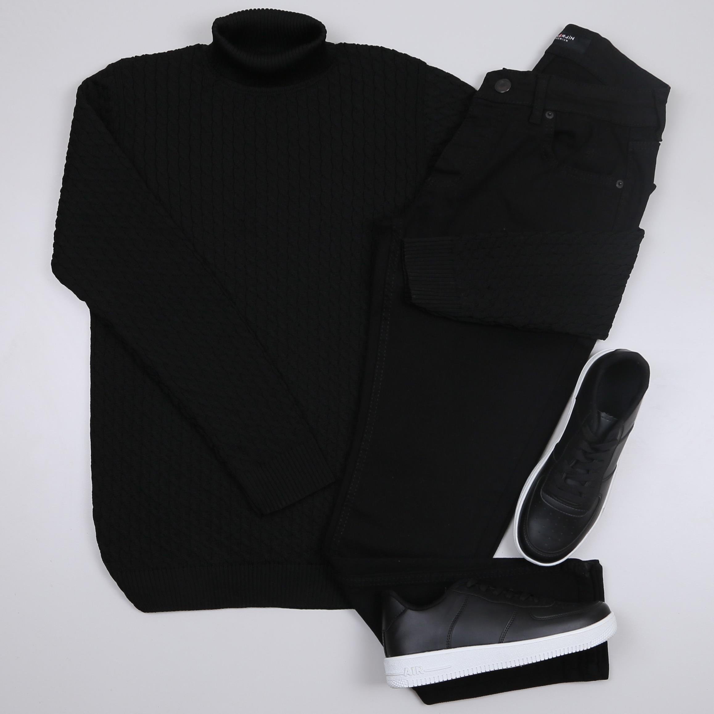 Siyah Boğazlı triko siyah kot Pantolon