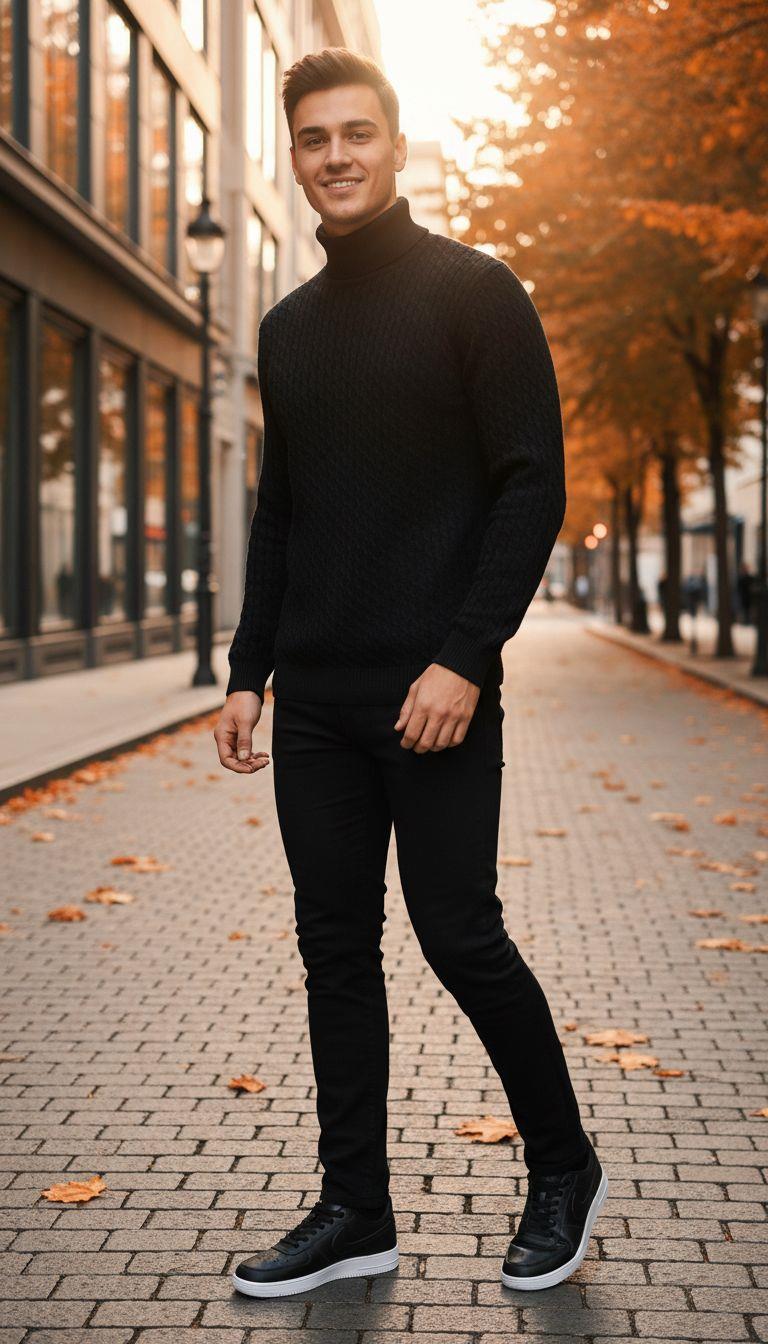 Siyah Boğazlı triko siyah kot Pantolon