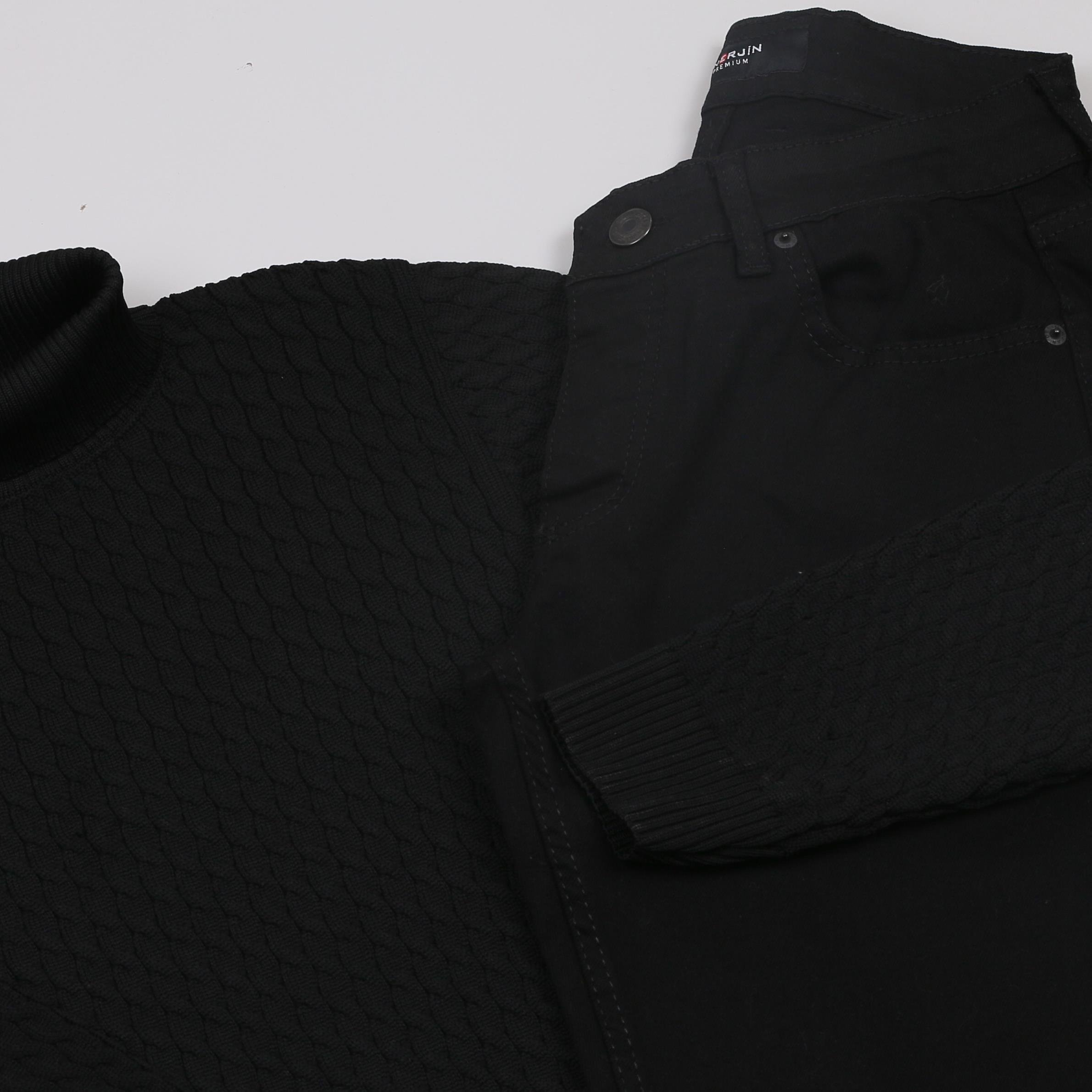 Siyah Boğazlı triko siyah kot Pantolon