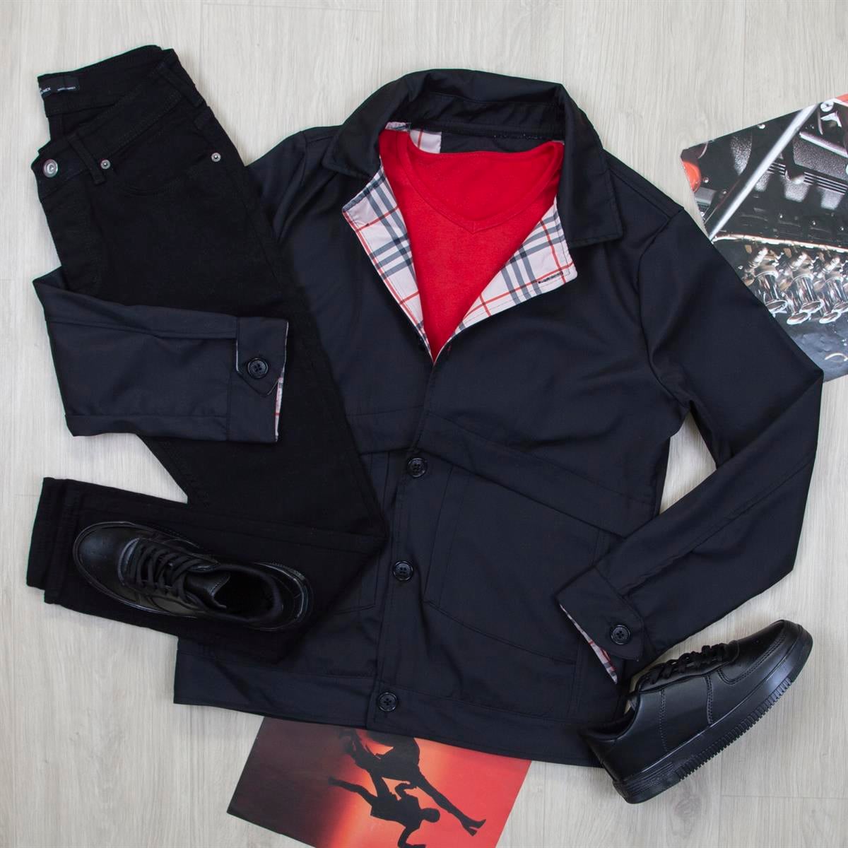 Siyah Ceket Tişört Pantolon Ayakkabı Kombin