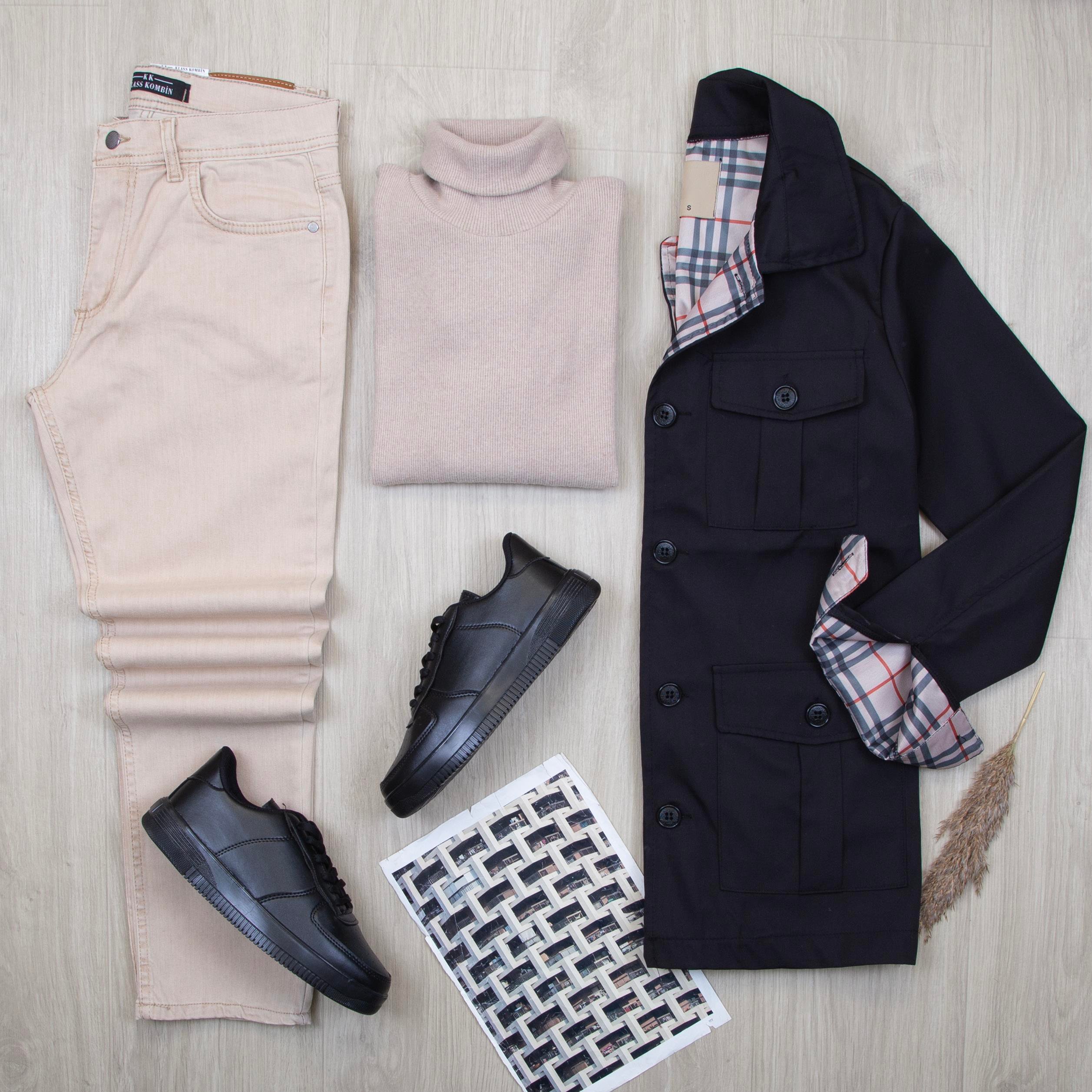 Siyah Ceket Tişört Pantolon Ayakkabı Kombin