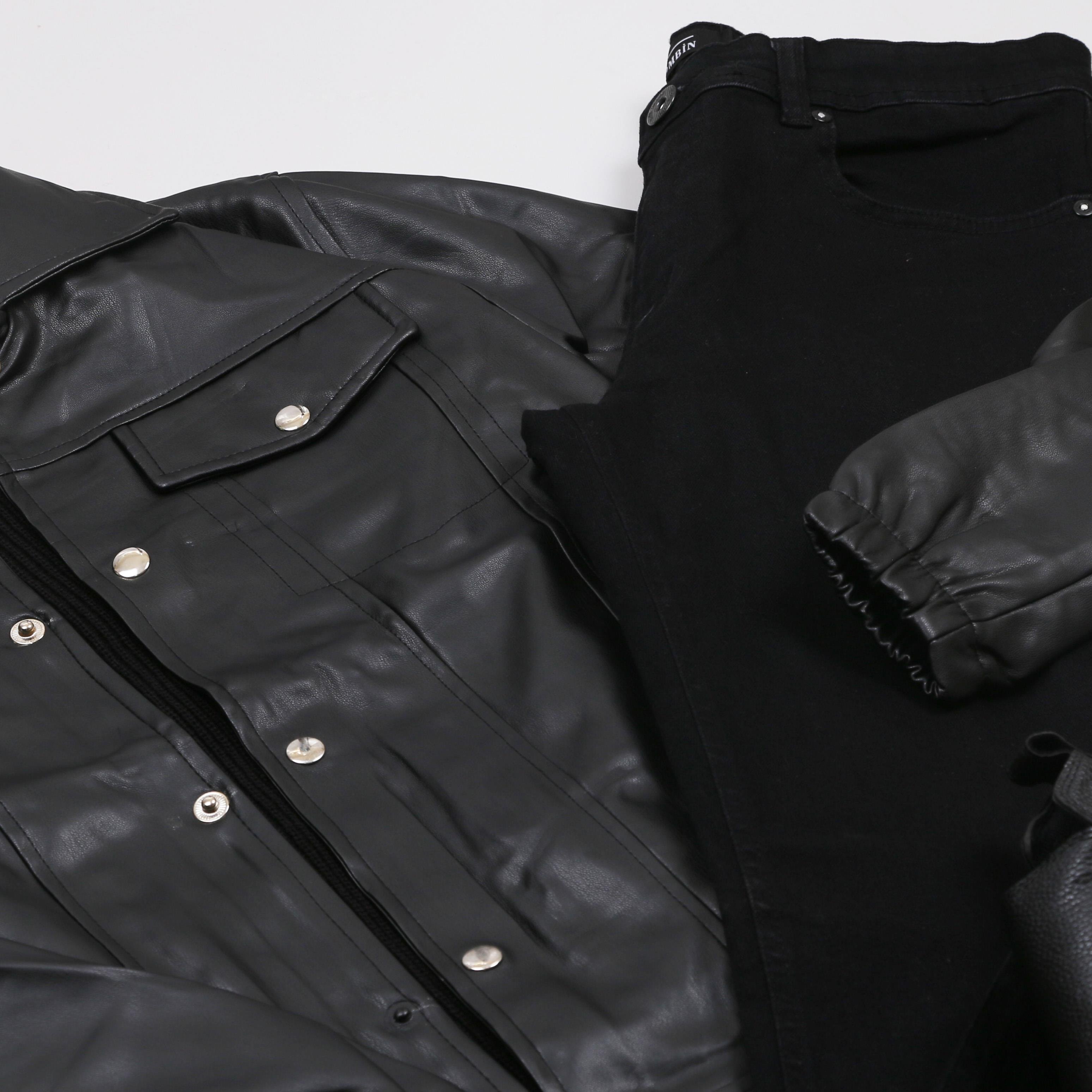 Siyah Cepli Deri Ceket Kazak Pantolon Bot Kombin