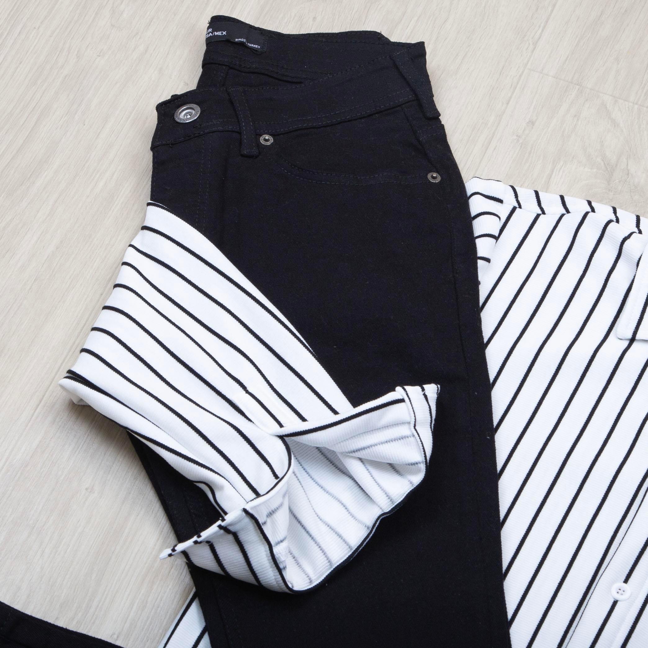 Siyah Çizgili Gömlek Pantolon Ayakkabı Kombin