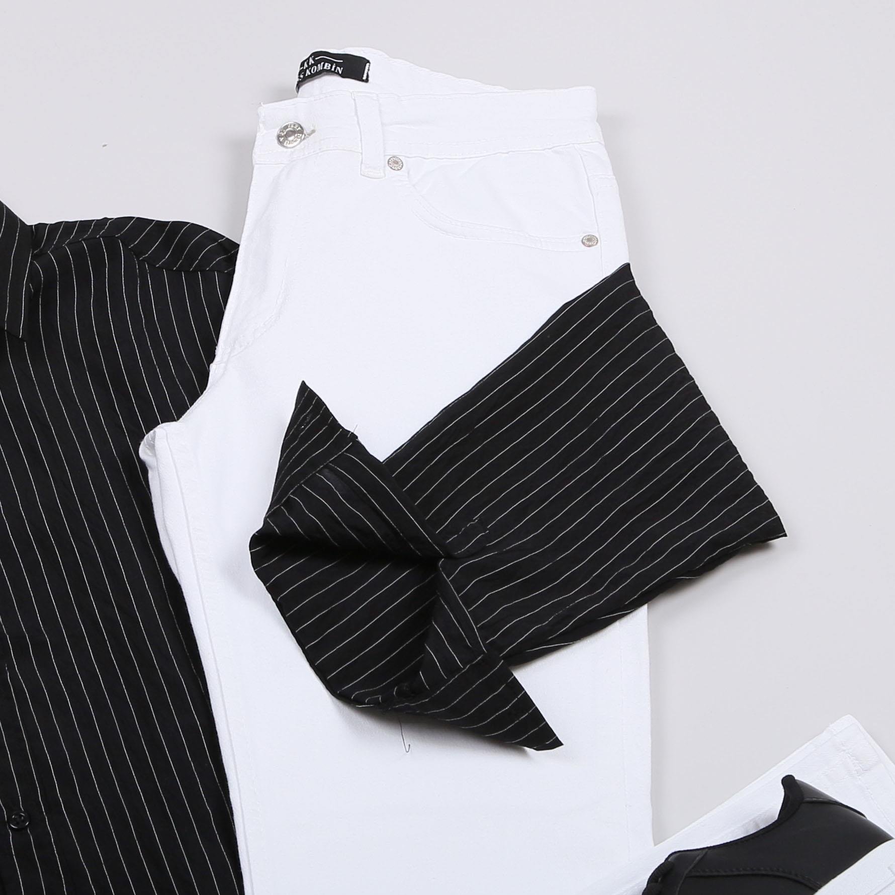 Siyah Çizgili Gömlek Pantolon Ayakkabı Kombin