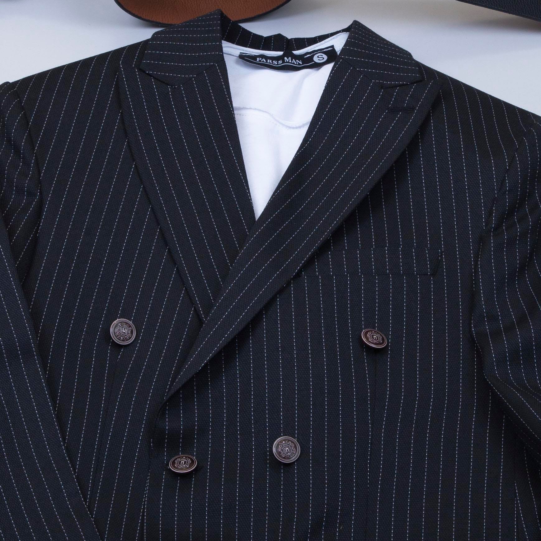 Açık Gri Çizgili Kruvaze Takım Elbise Kombini