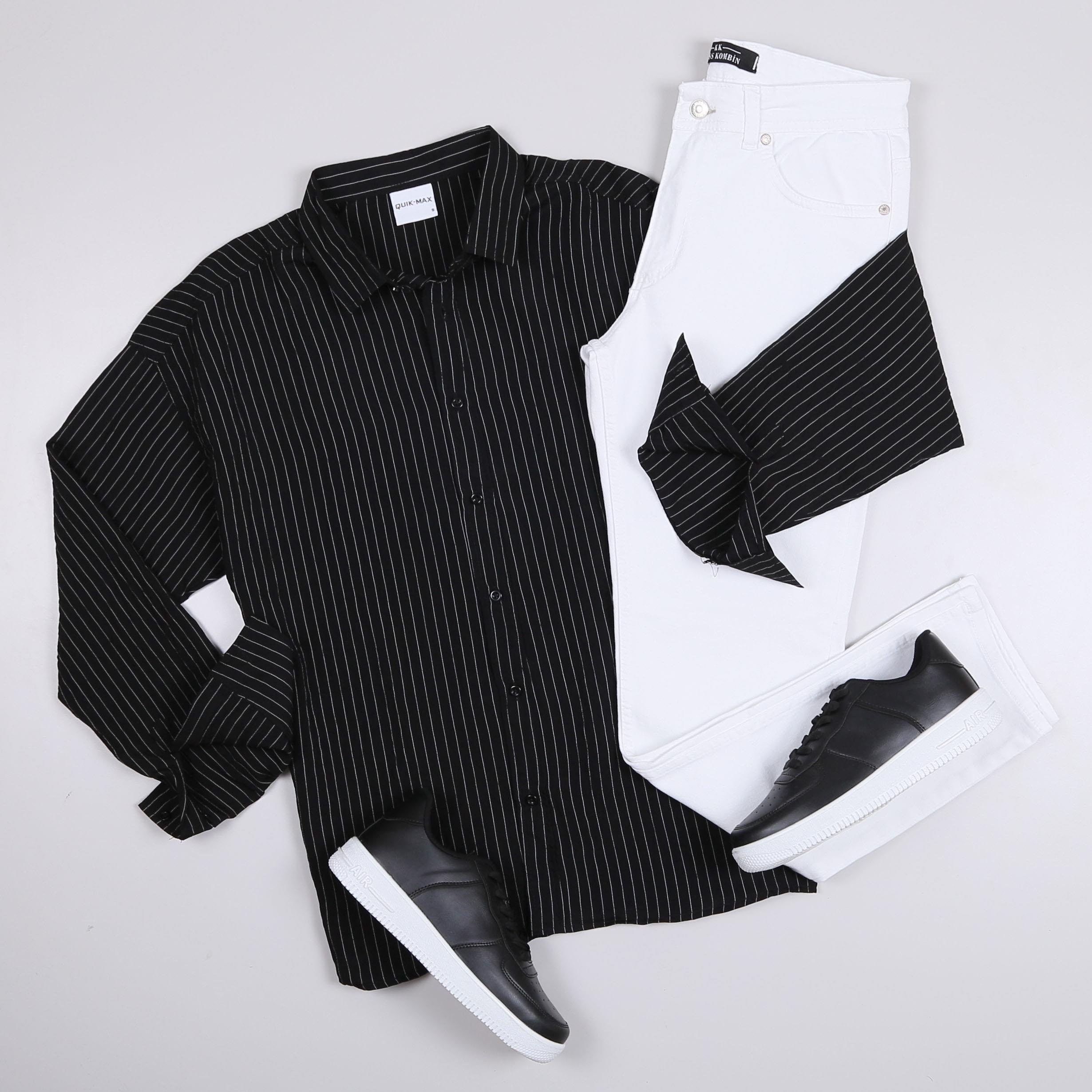 Siyah Çizgili Şık Gömlek Kombini