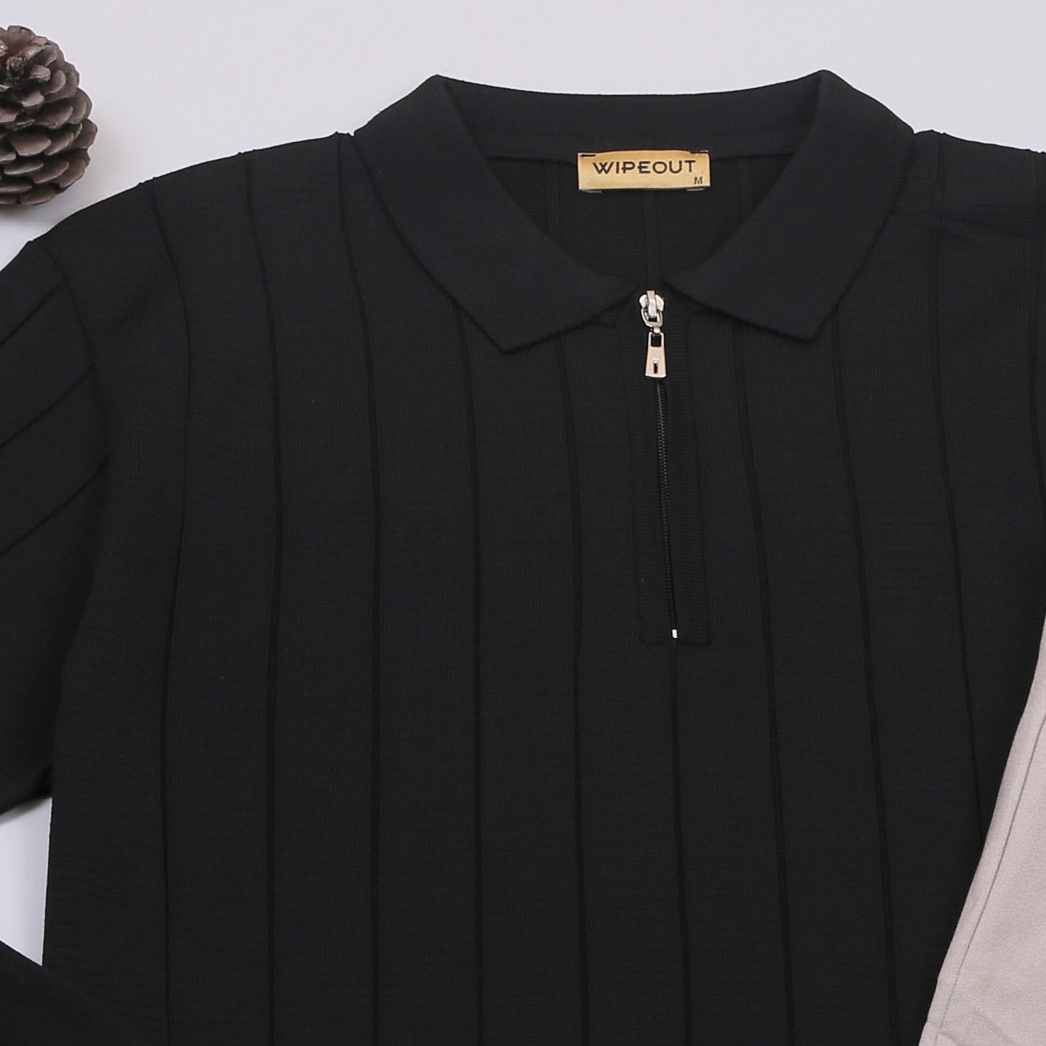 Siyah Çizgili Triko Polo Yaka Pantolon Ayakkabı Kombin