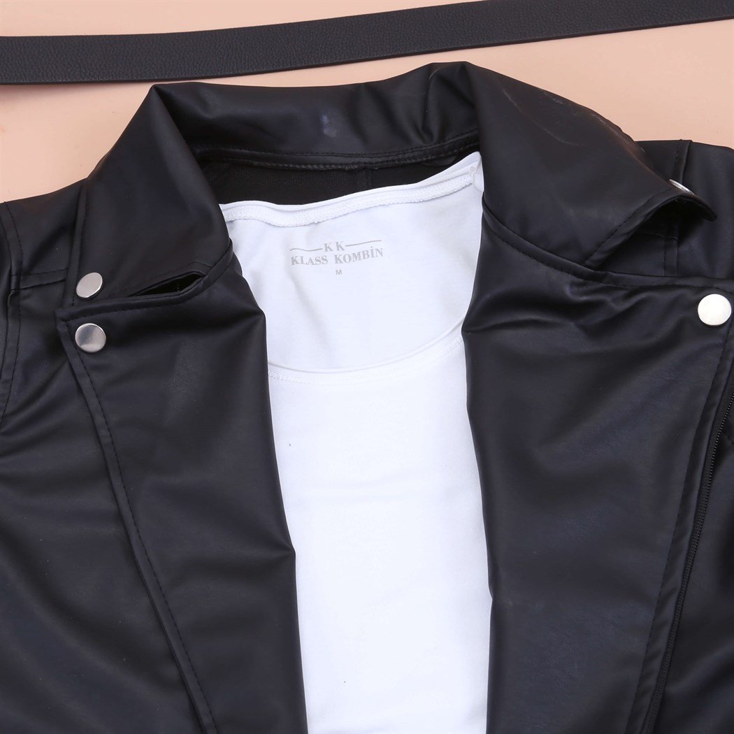 Siyah Deri Ceket Ayakkabı Kombini