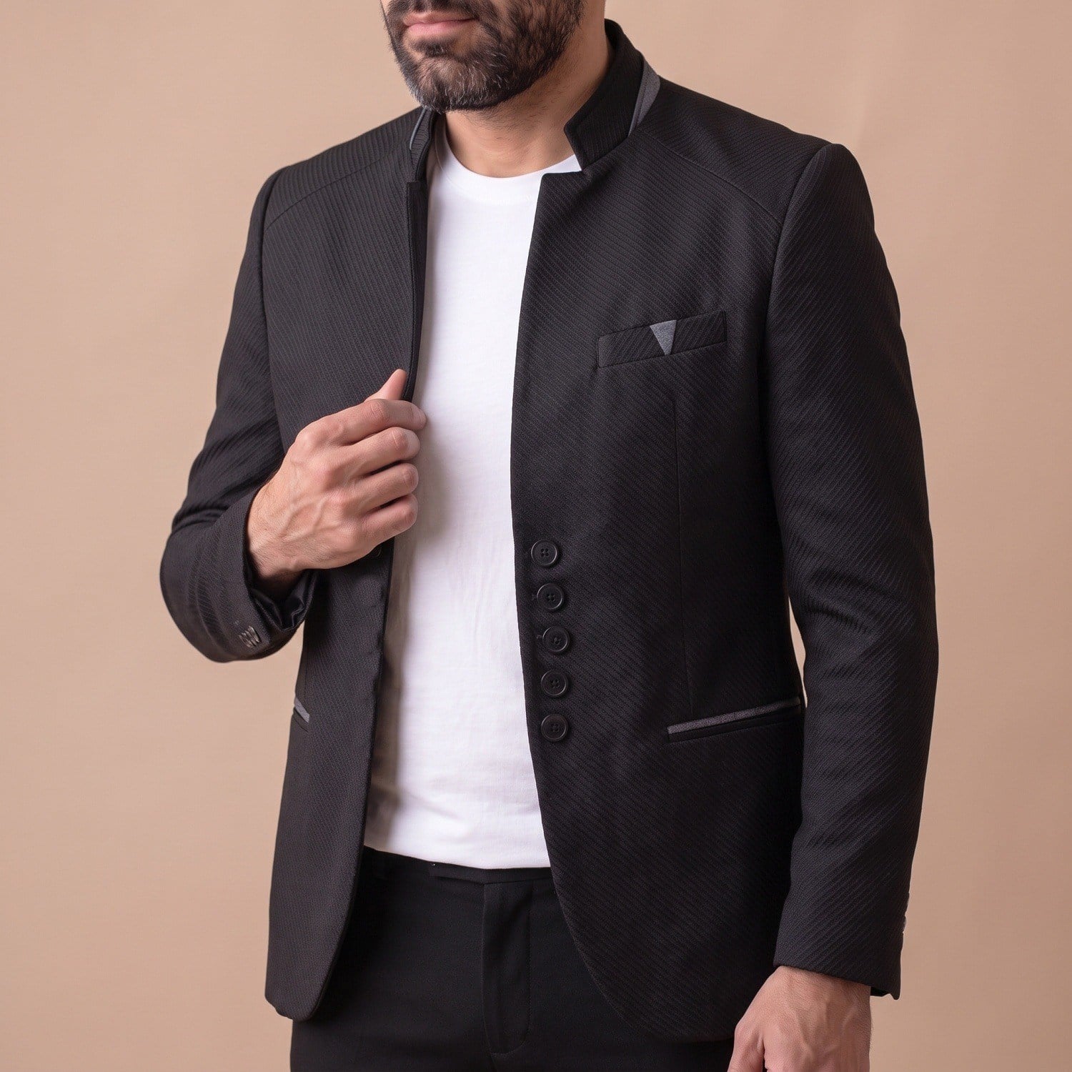 Siyah Dik Yaka Blazer Ceket Erkek