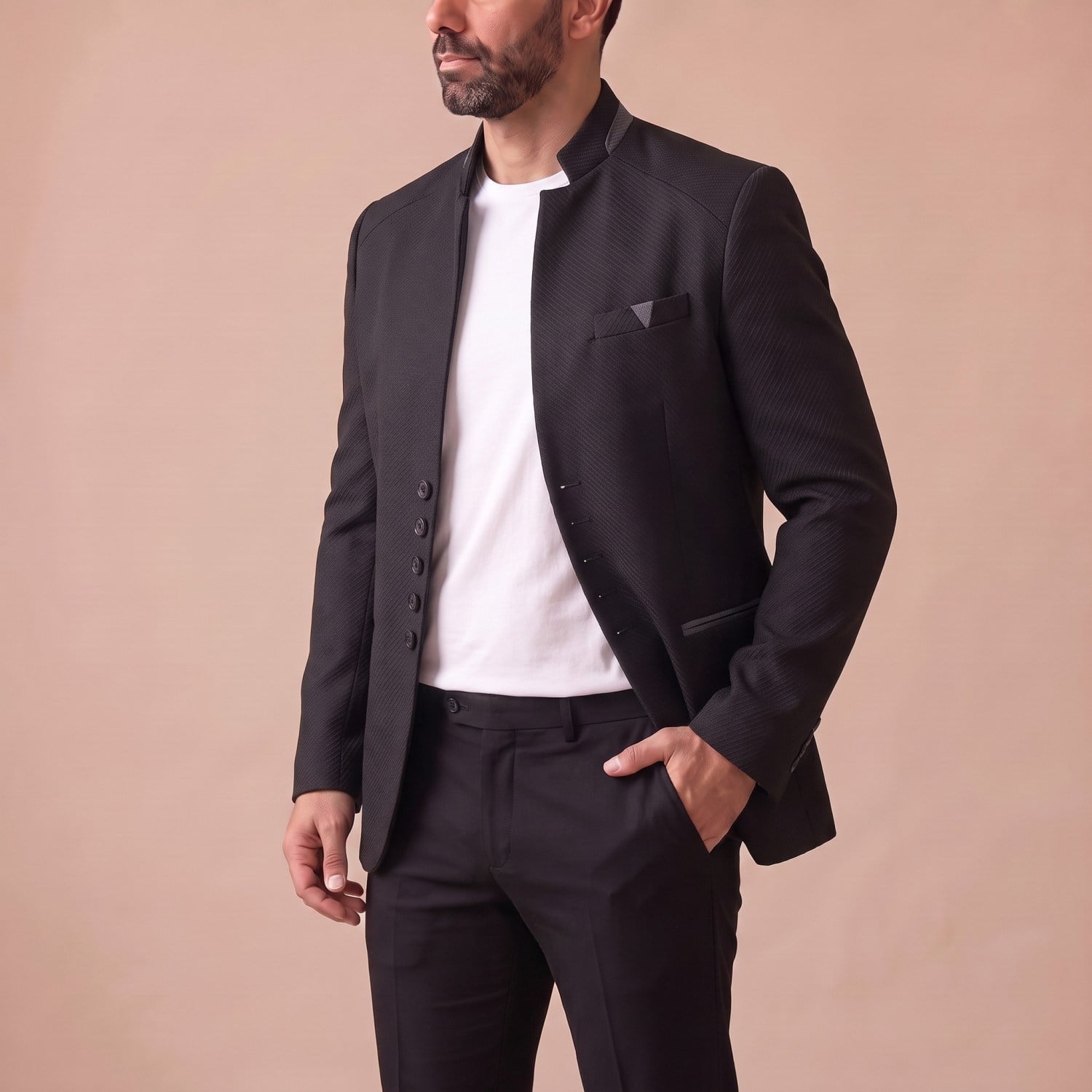 Siyah Dik Yaka Blazer Ceket Erkek