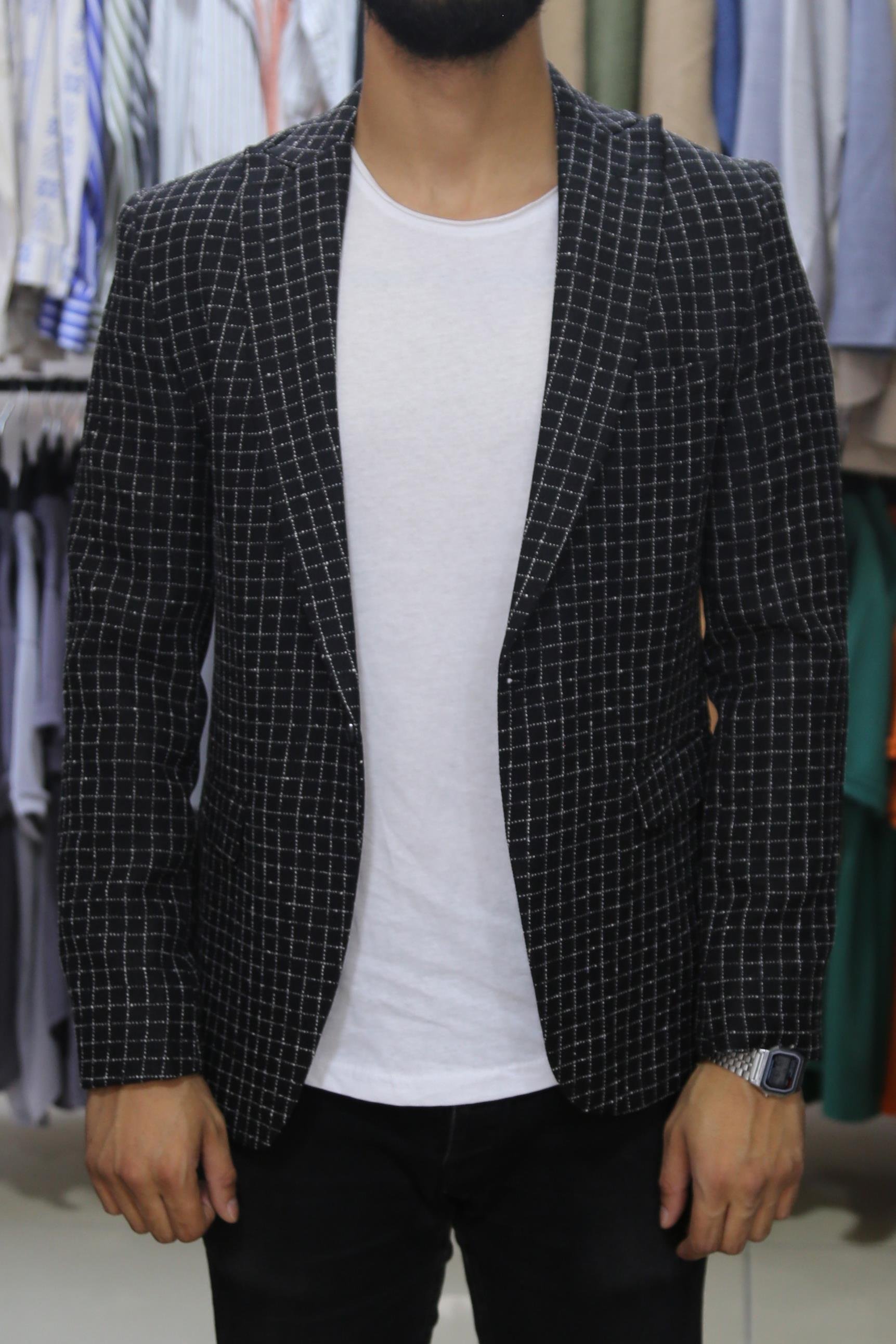 Siyah Ekose Blazer Ceket