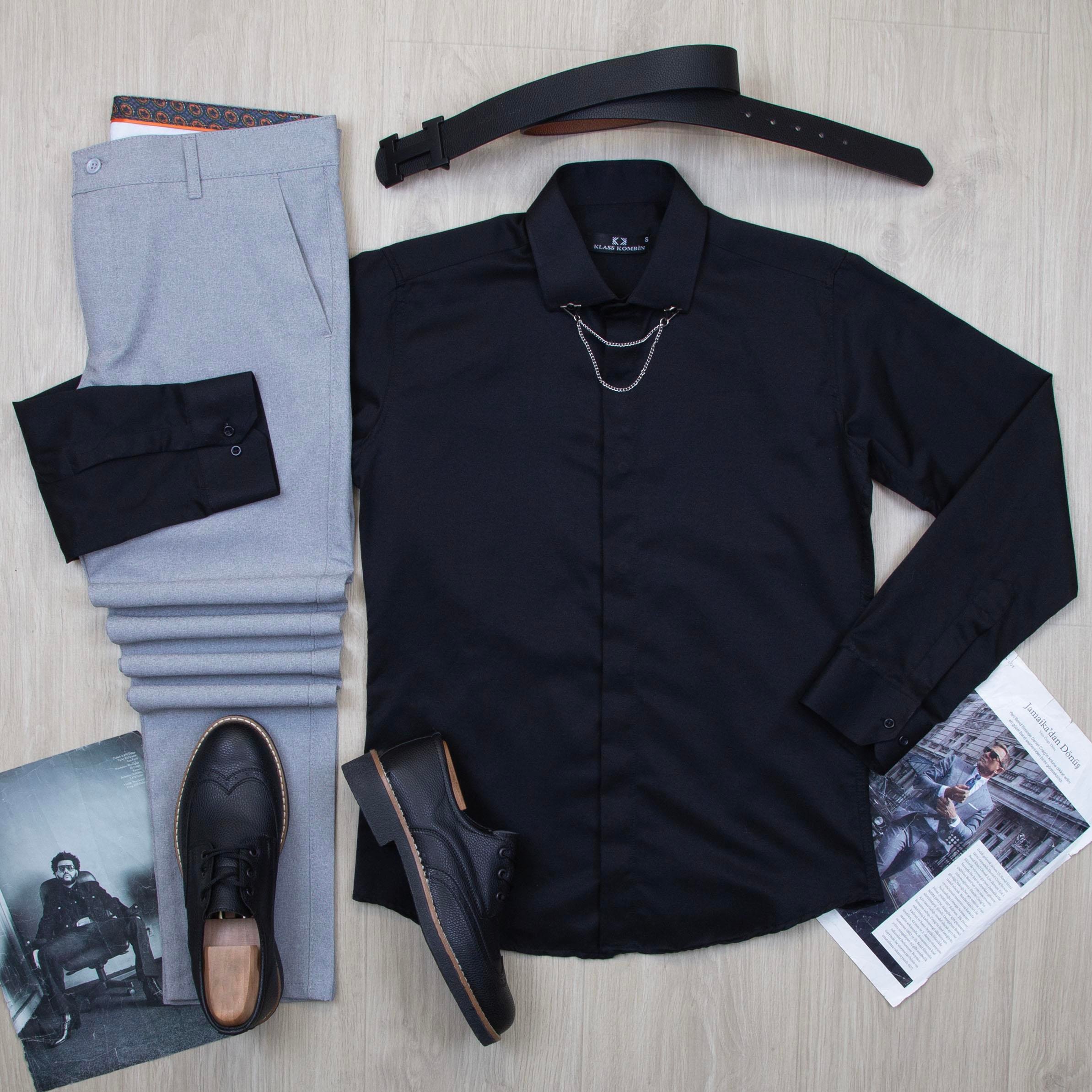 Siyah Gömlek Pantolon Ayakkabı Kombin