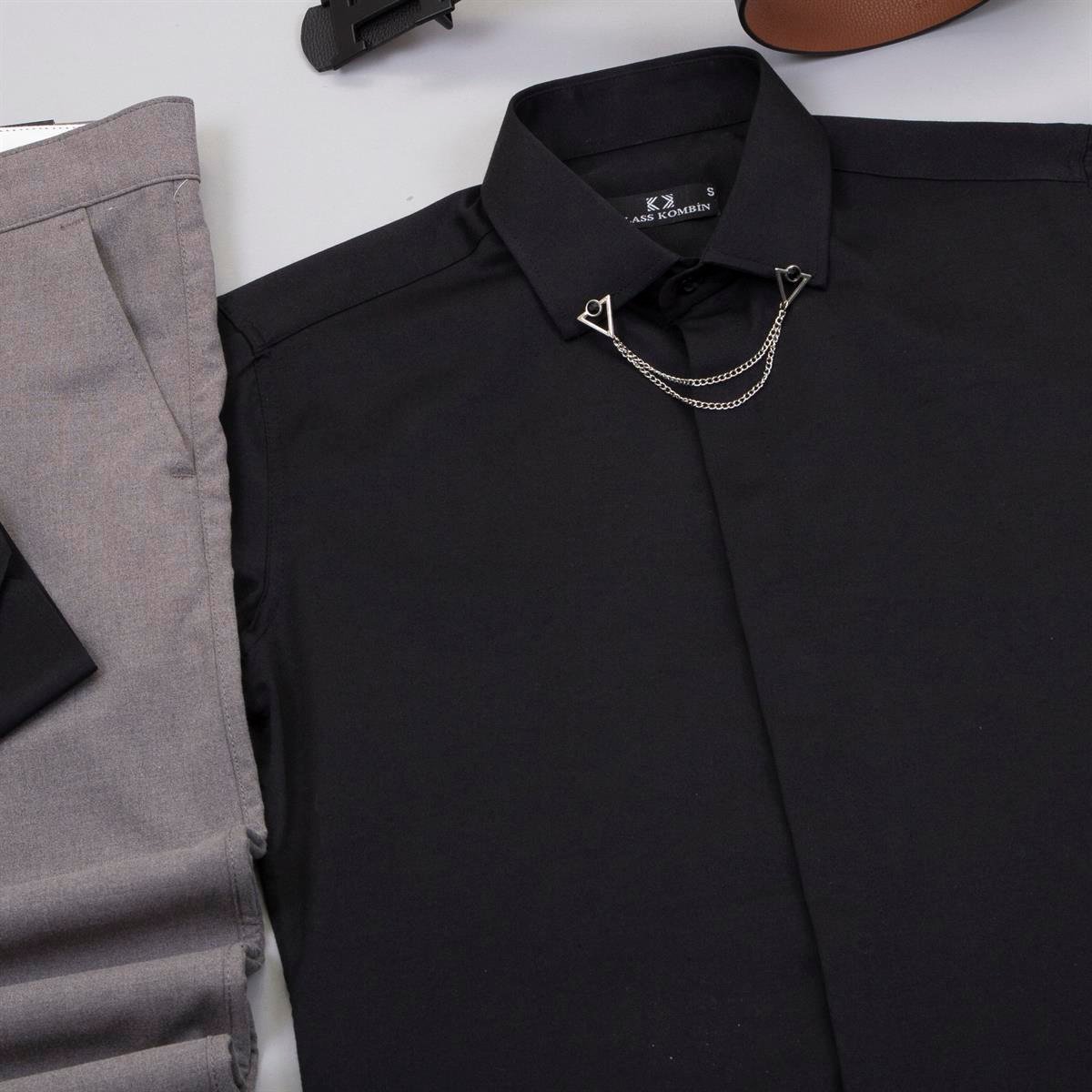 Siyah Gömlek Gri Pantolon  Ayakkabı Kombin