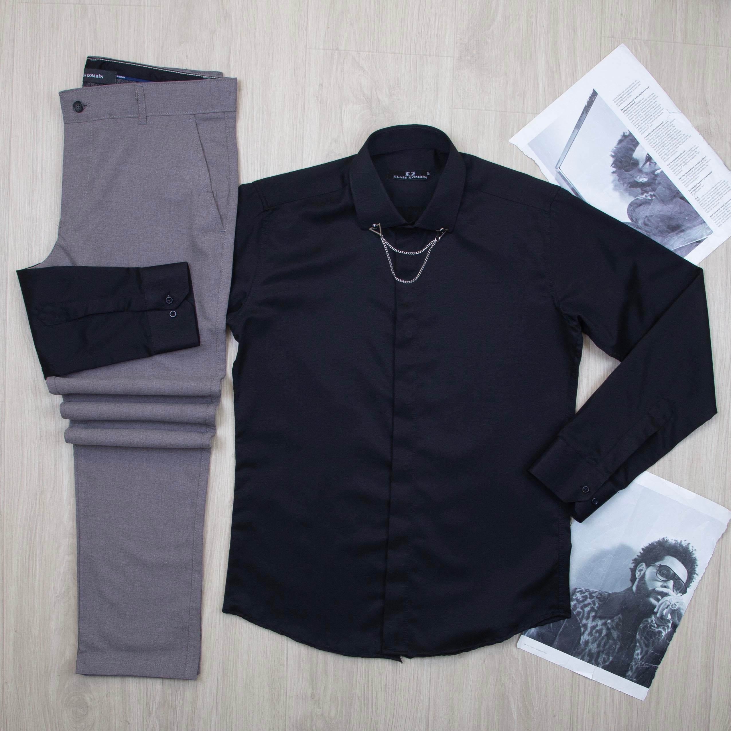 Siyah Gömlek Gri Pantolon Kombin