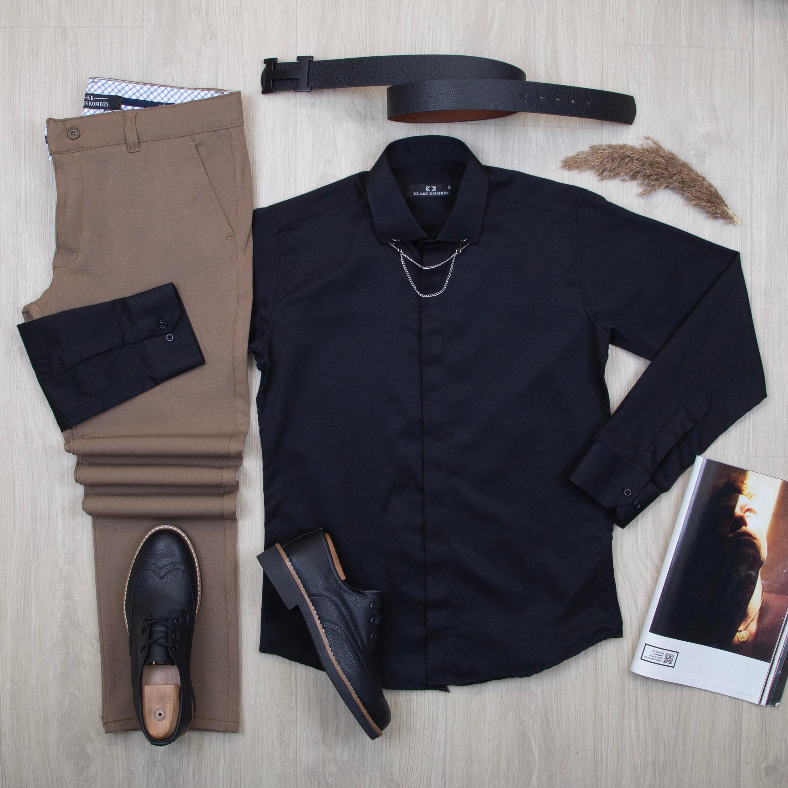 Siyah Gömlek Kahve Pantolon Ayakkabı Kombin