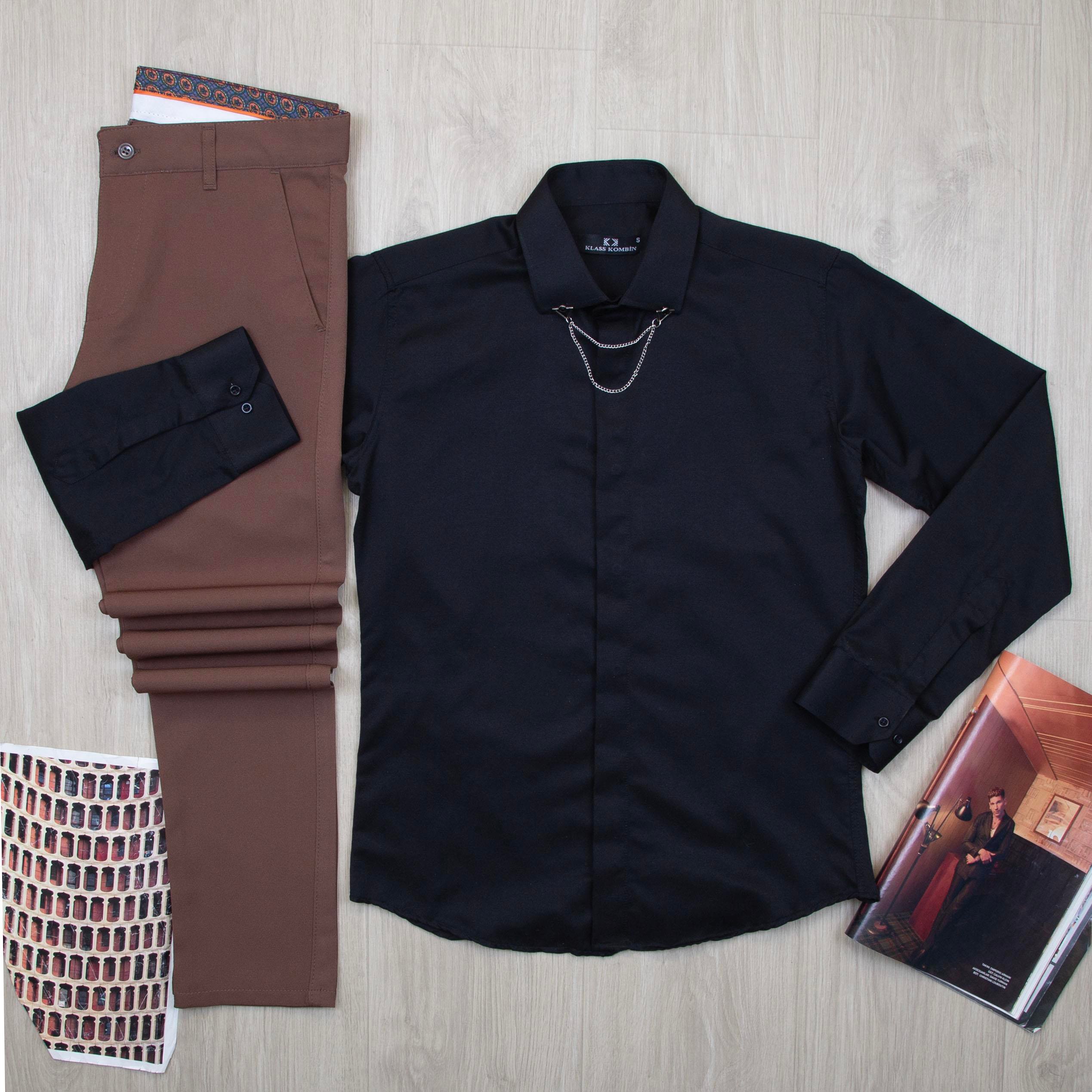 Siyah Gömlek Kahve Pantolon Kombin