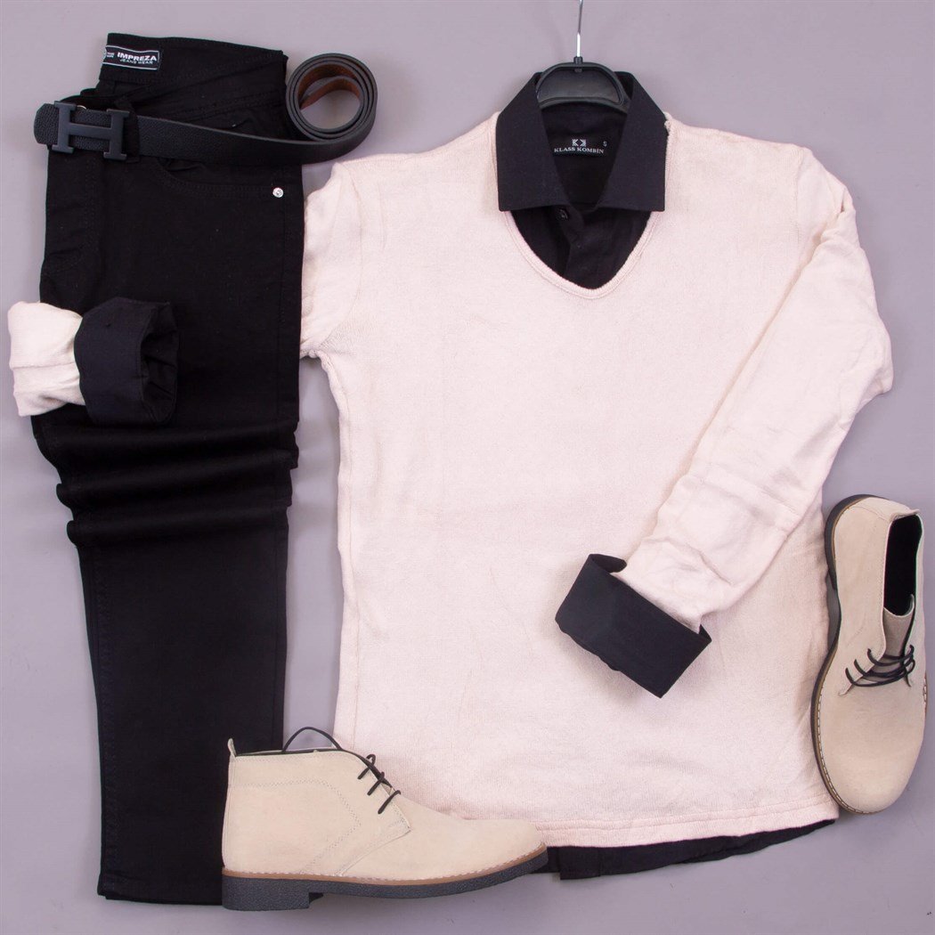 Siyah Gömlek Kazak Pantolon Bot Kombin