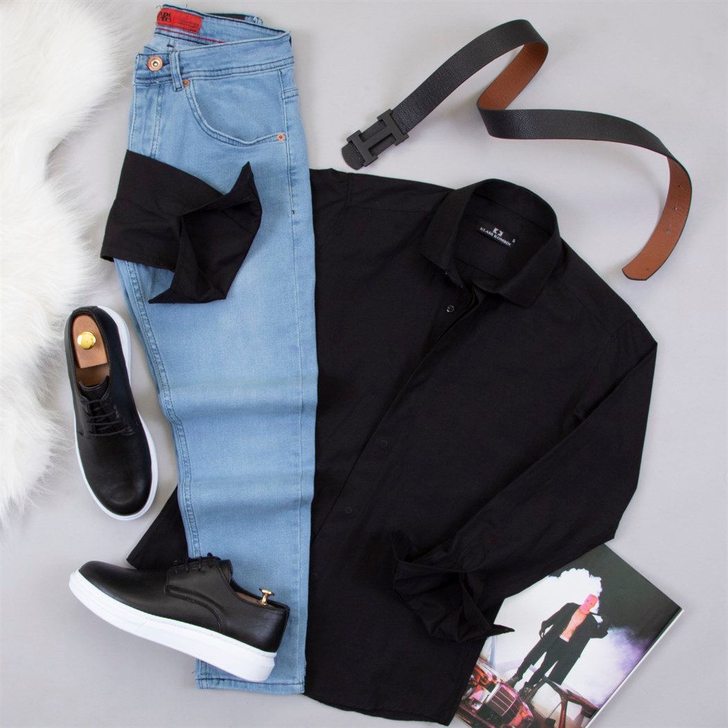 Siyah Gömlek Kot Pantolon Ayakkabı Kombin