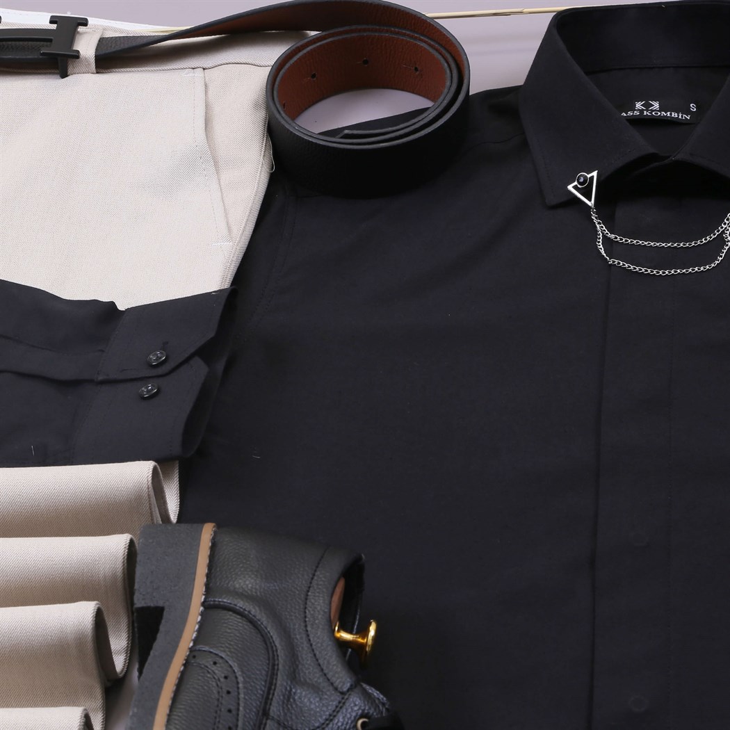 Siyah Gömlek  Kumaş Pantolon Ayakkabı Kombin