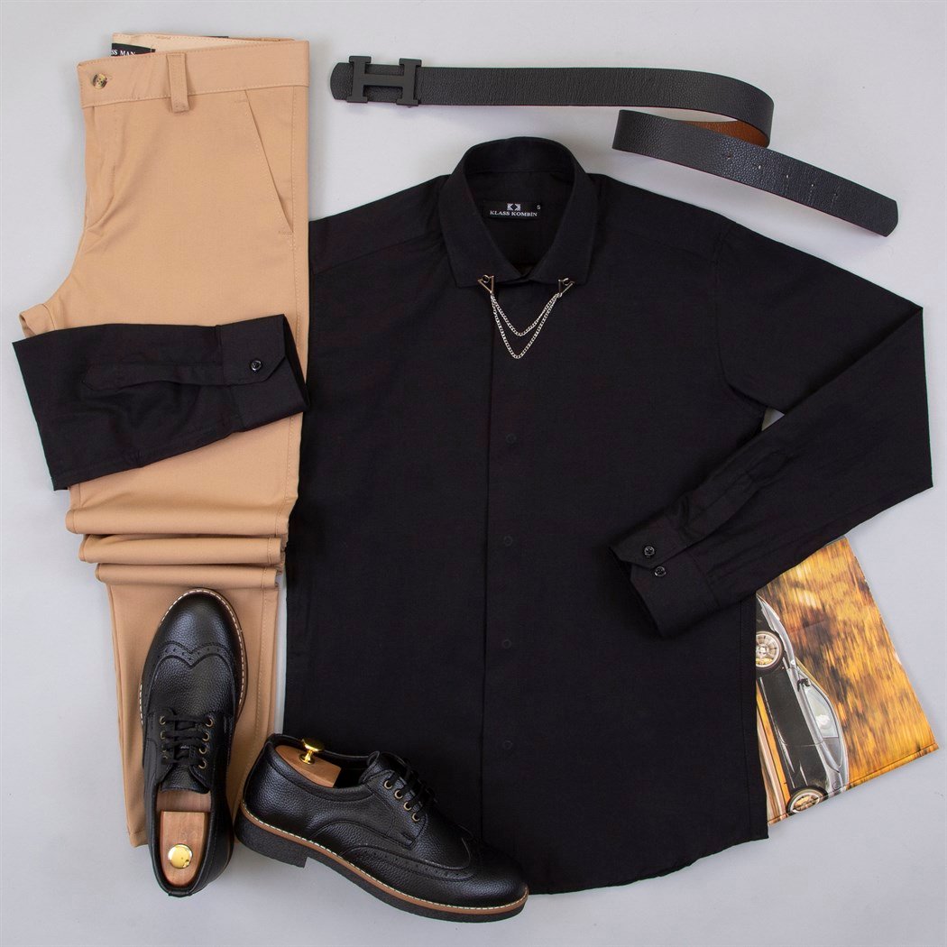 Siyah Gömlek Kumaş Pantolon  Ayakkabı Kombini 