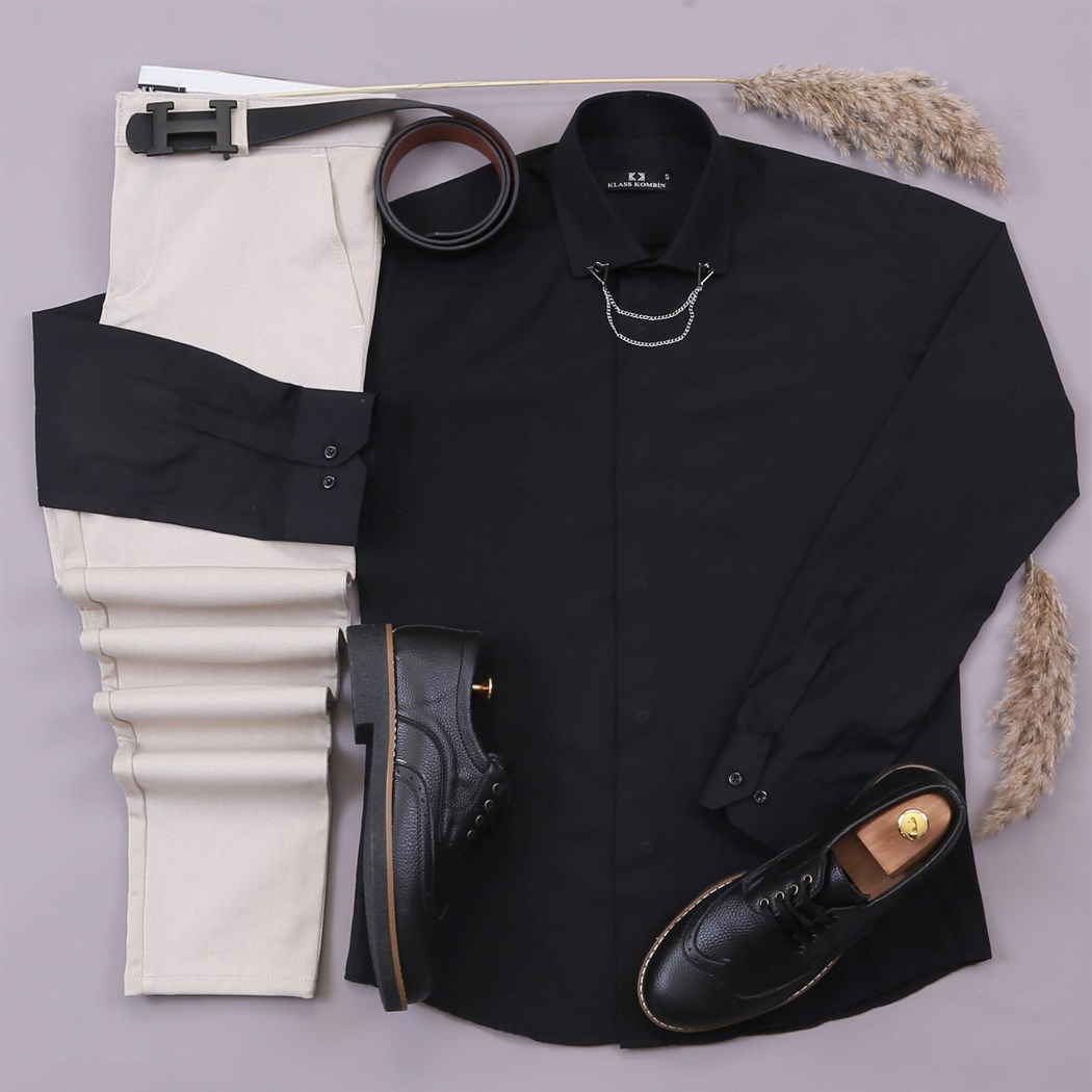 Siyah Gömlek  Kumaş Pantolon Ayakkabı Kombin