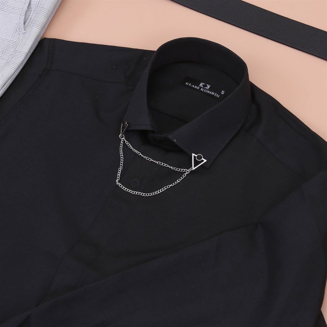 Siyah Gömlek Kumaş Pantolon Klasik Ayakkabı Koımbini 