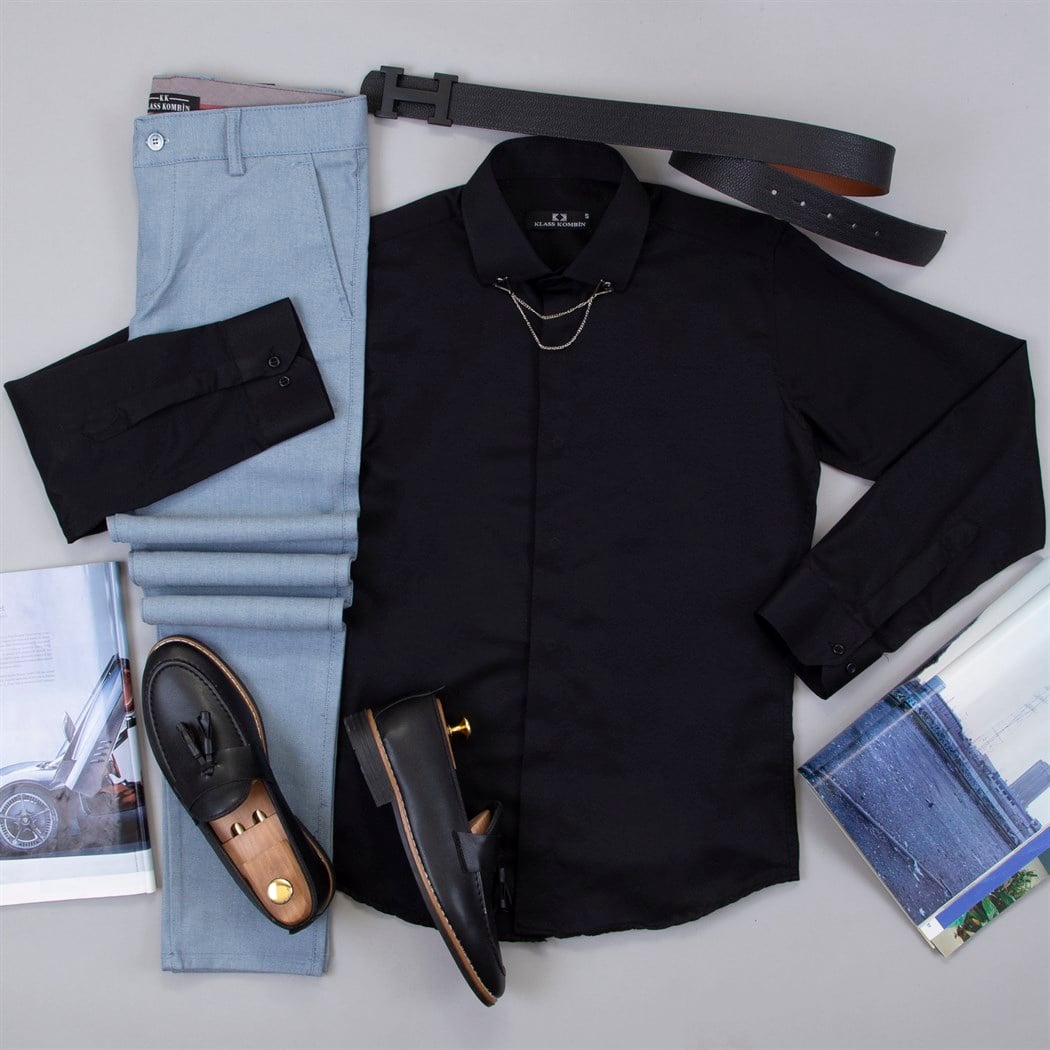 Siyah Gömlek Mavi Pantolon Ayakkabı Kombin