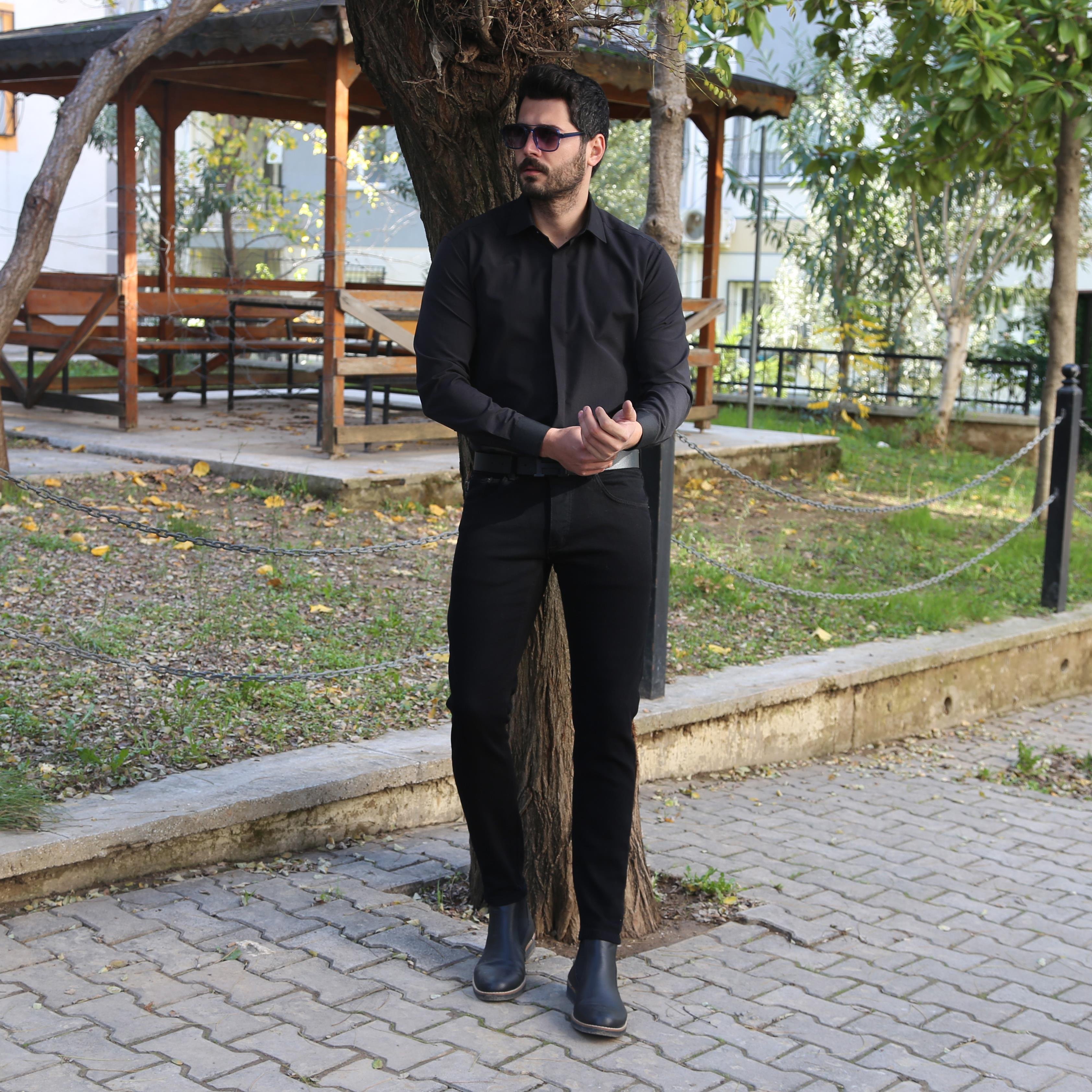 Siyah Gömlek Pantolon Bot Kombin