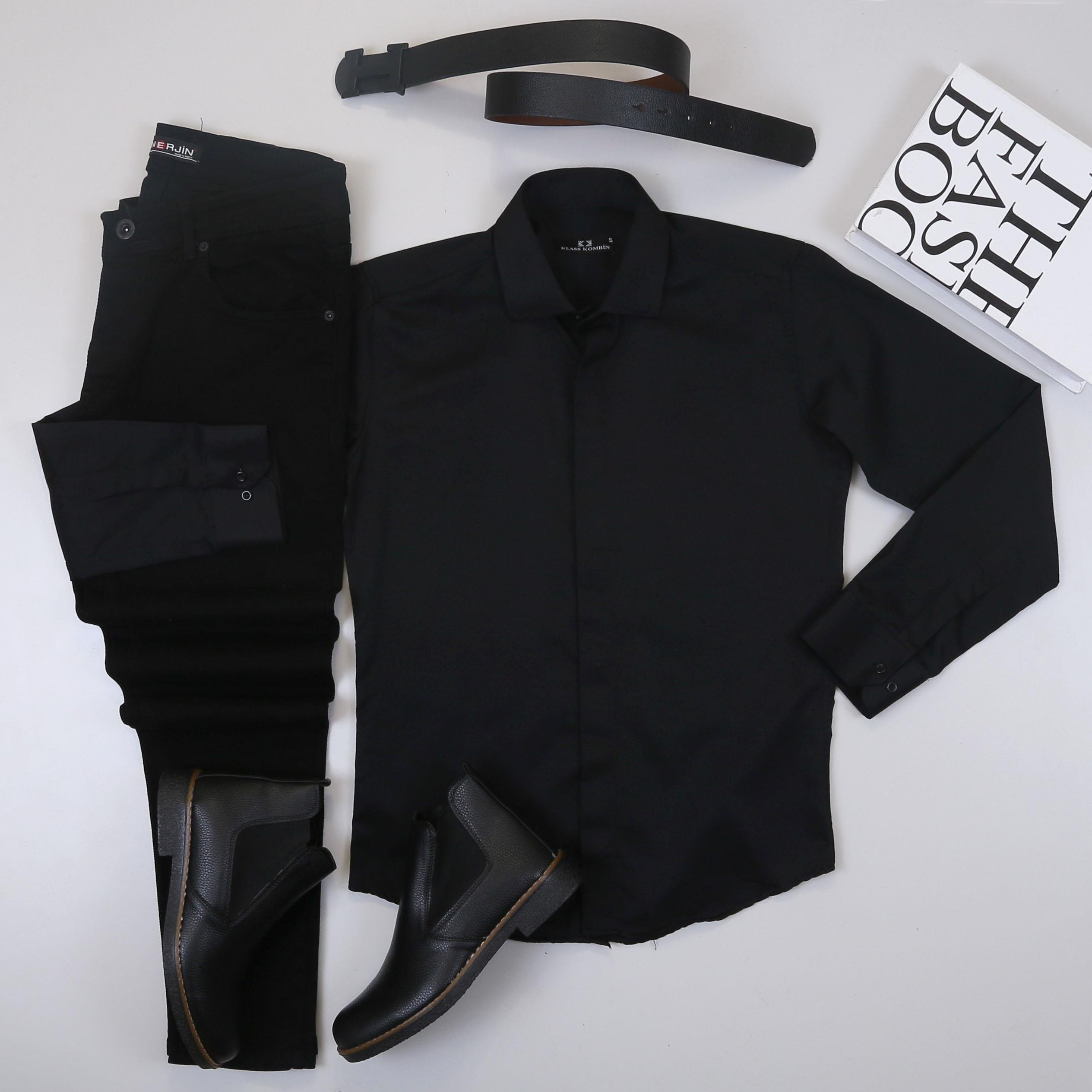 Siyah Gömlek Pantolon Bot Kombin