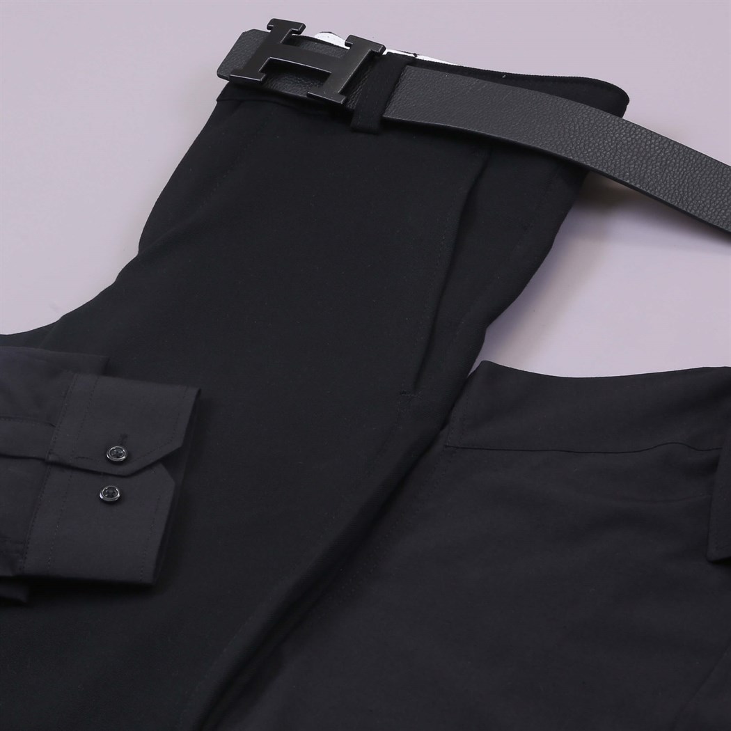 Siyah Gömlek Siyah Kumaş Pantolon Ayakkabı Kombin