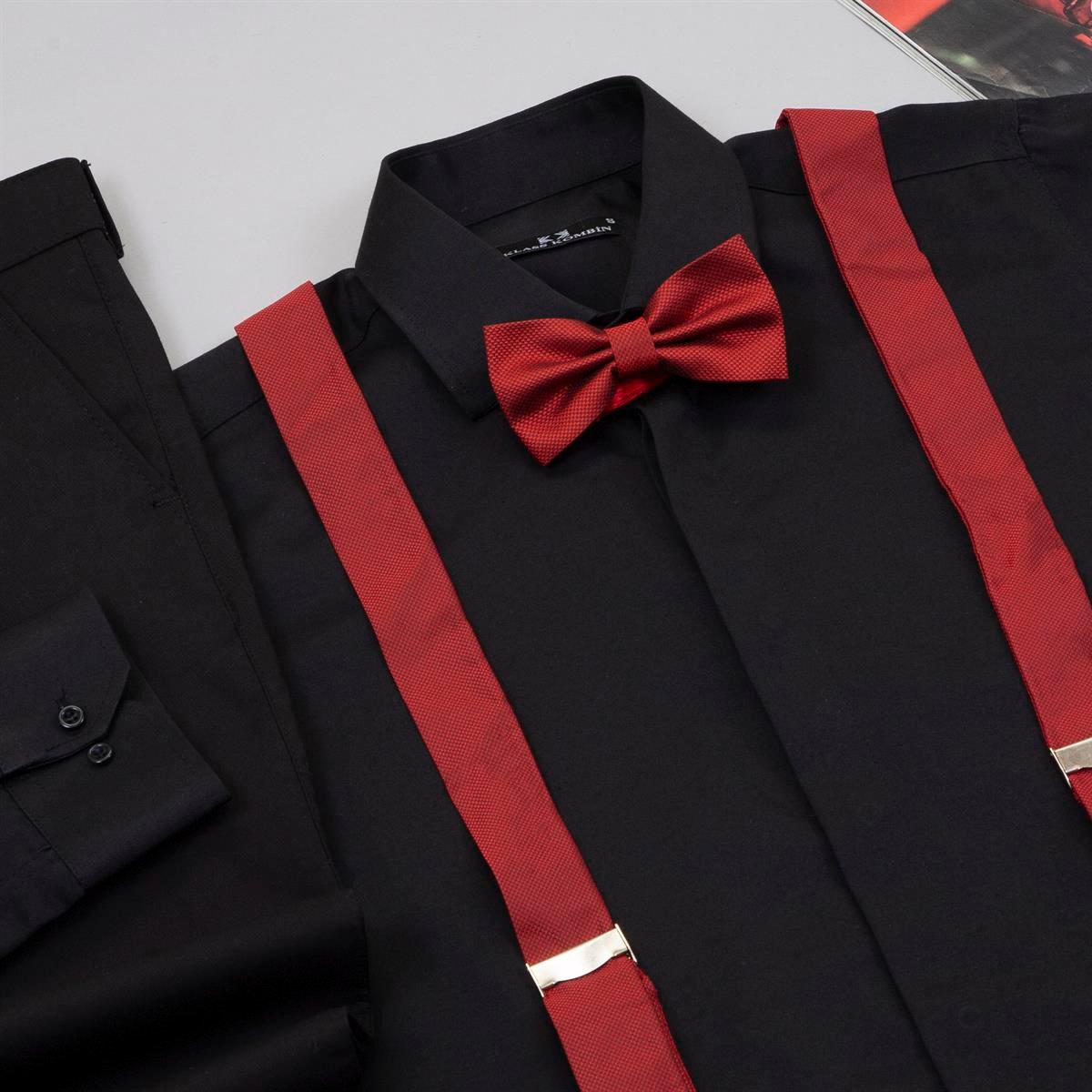 Siyah Gömlek Siyah Pantolon Papyon Askı Ayakkabı Kombin