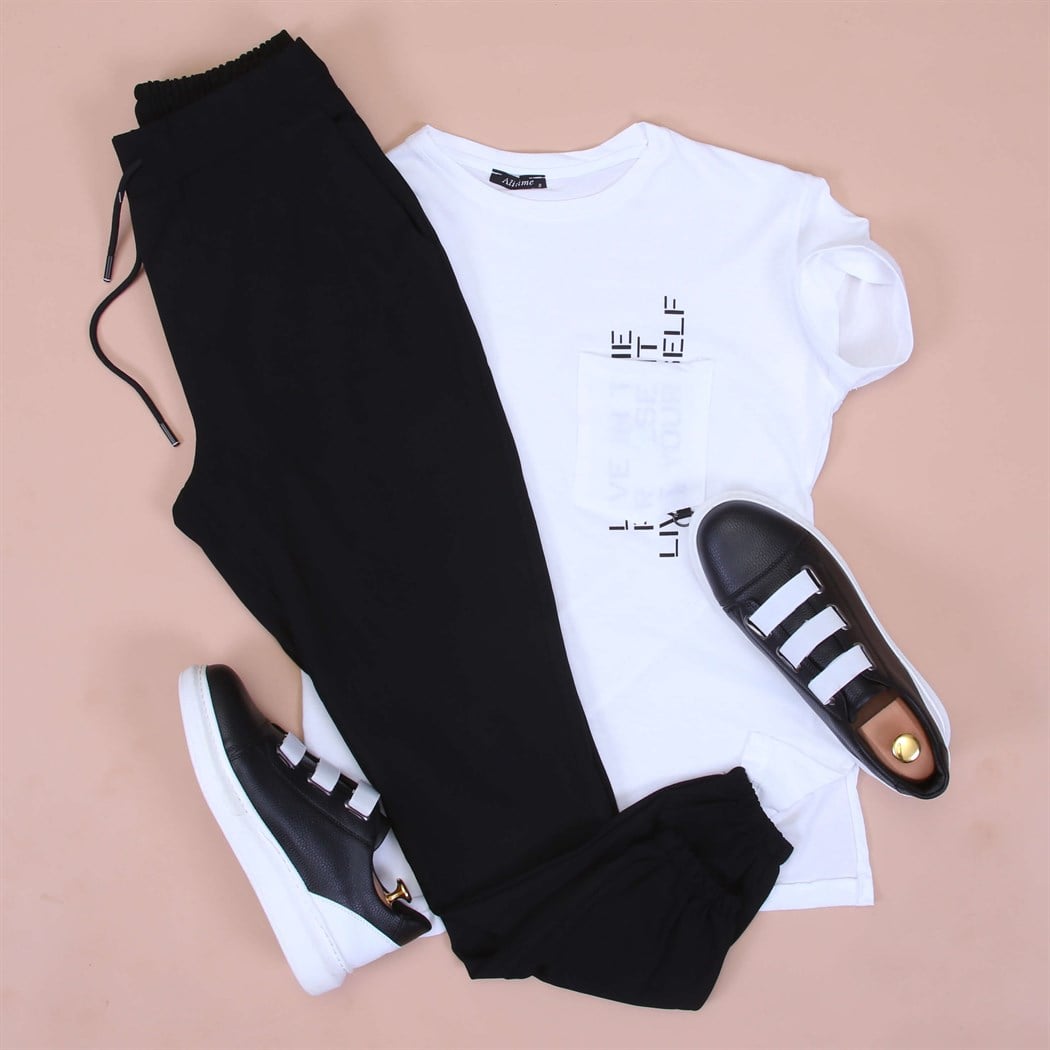 Siyah Jagger Tshirt 3Bant Ayakkabı Kombini