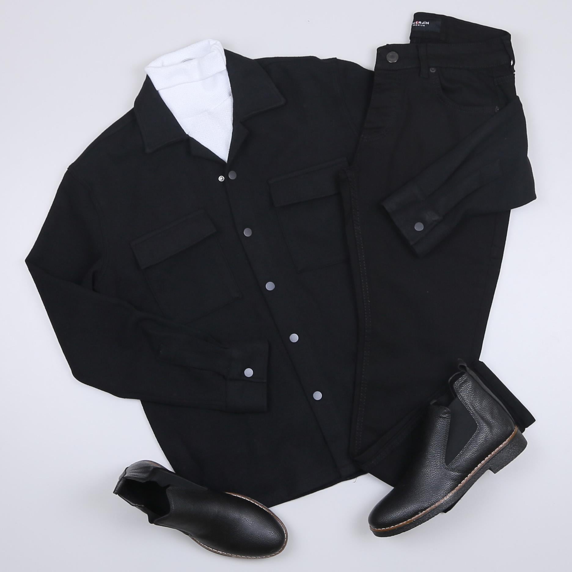 Siyah Kaşe Gömlek Boğazlı Body Pantolon Bot Kombin