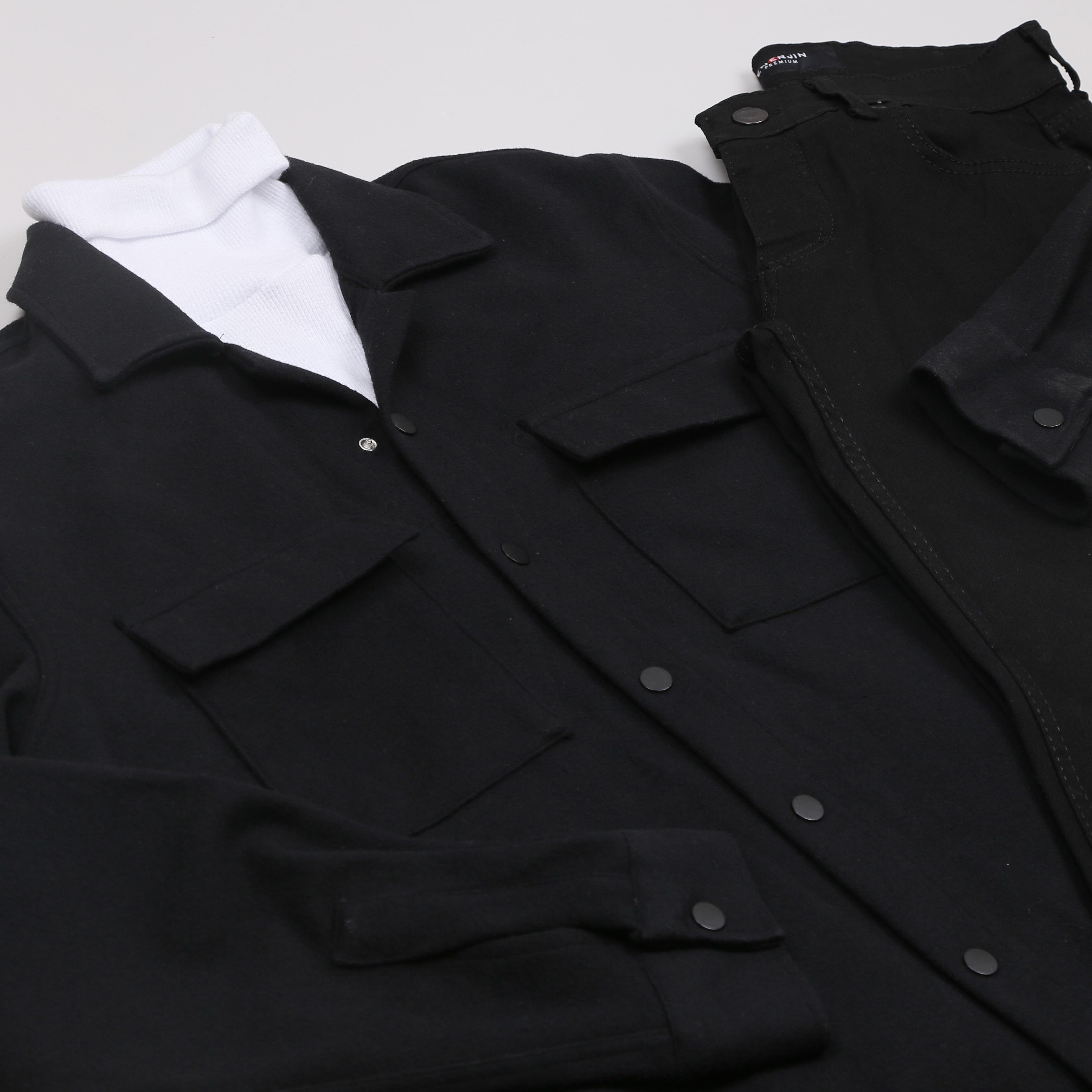 Siyah Kaşe Gömlek Boğazlı Body Pantolon Bot Kombin