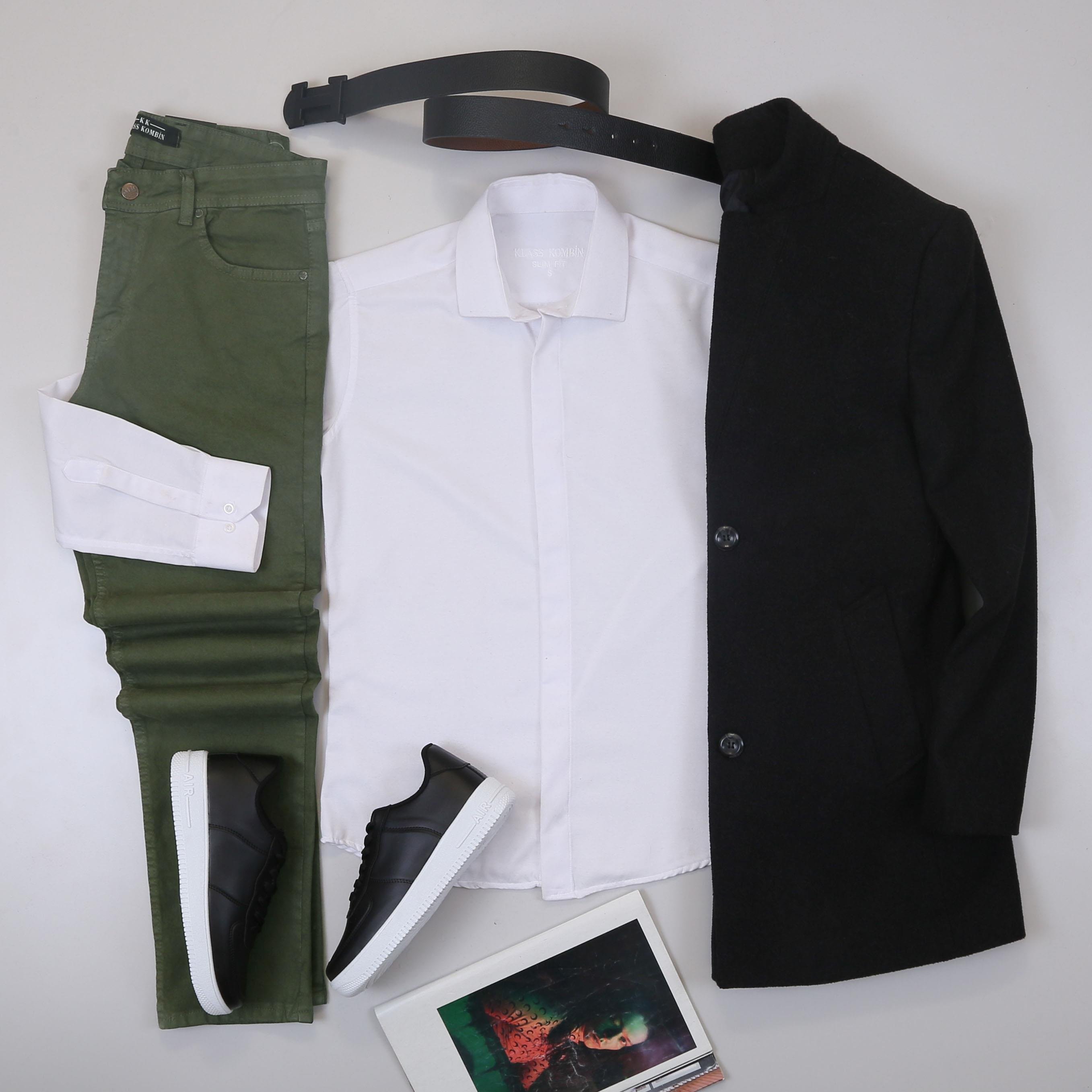 Siyah Kaşe Kaban Gömlek Pantolon Ayakkabı Kombin