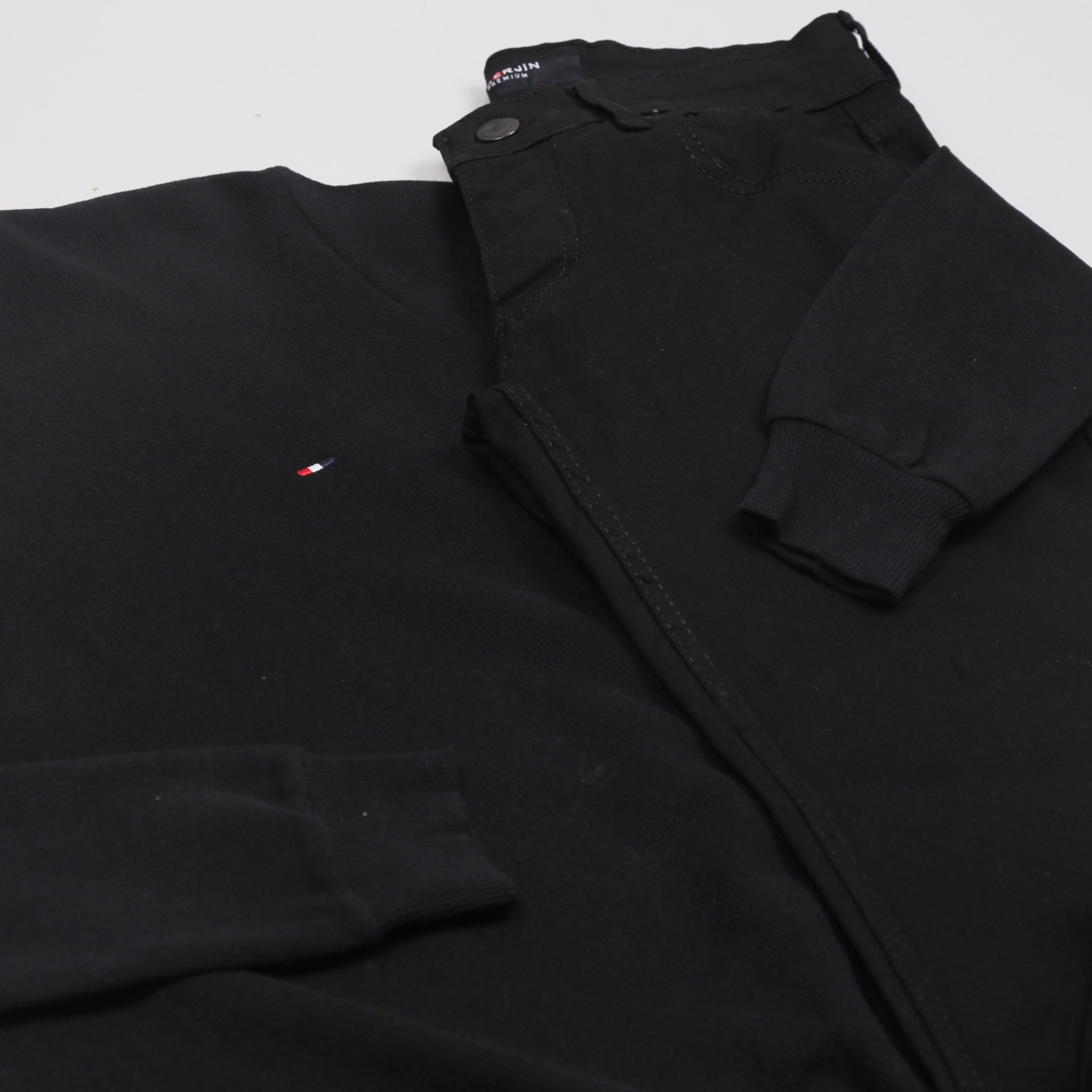 Siyah Kazak Kot Pantolon Ayakkabı Kombini