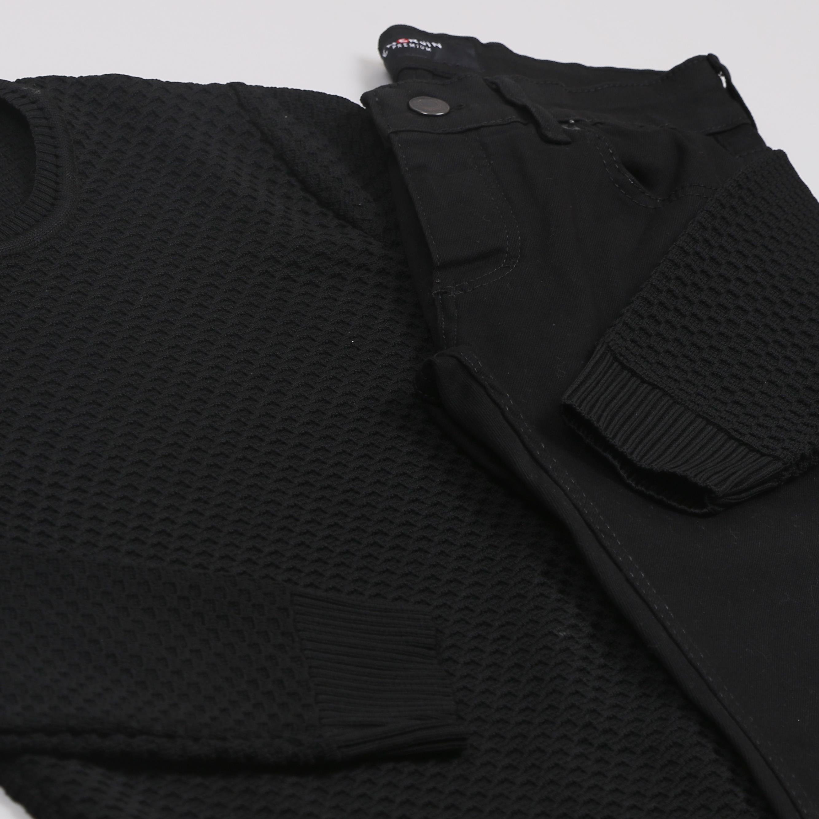 Siyah Kazak Kot Pantolon Ayakkabı Kombini